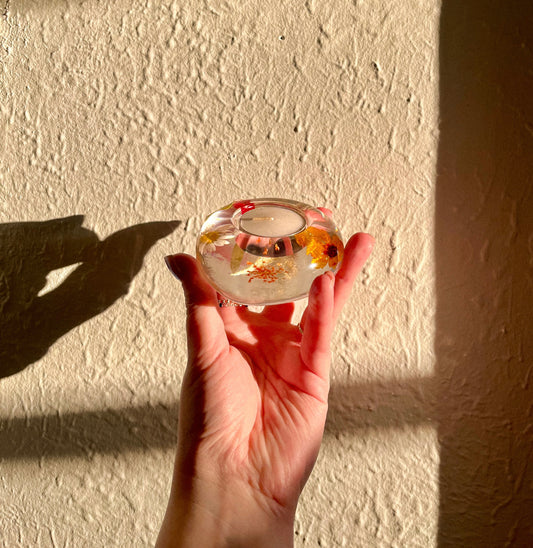 Floral Resin Tealight Candle Holder