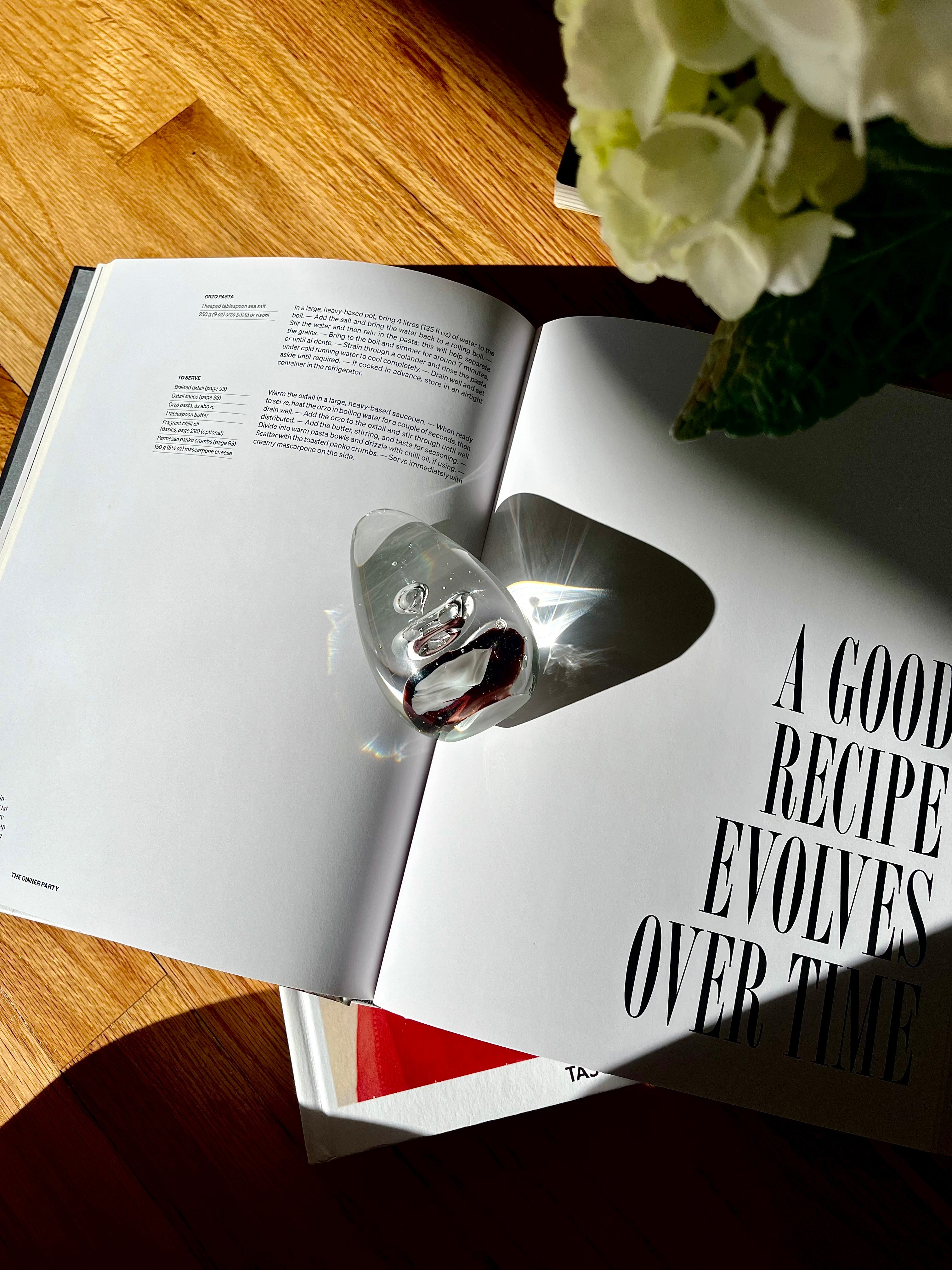 Vintage Glass Teardrop Paperweight – Midcentury Clear Bubble Sculpture