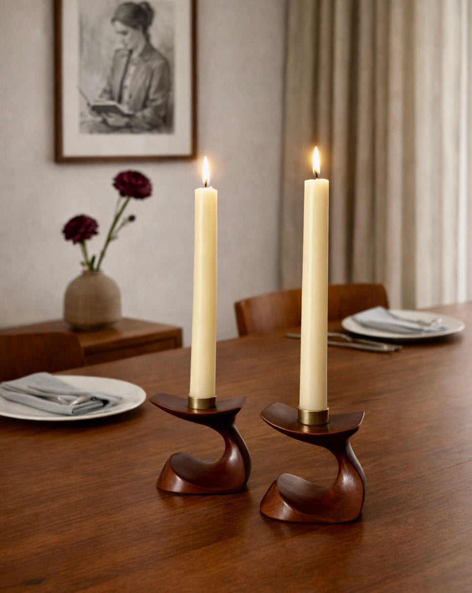 Mid-Century Danish Modern Teak Whale Shaped Candle Holders – Pair