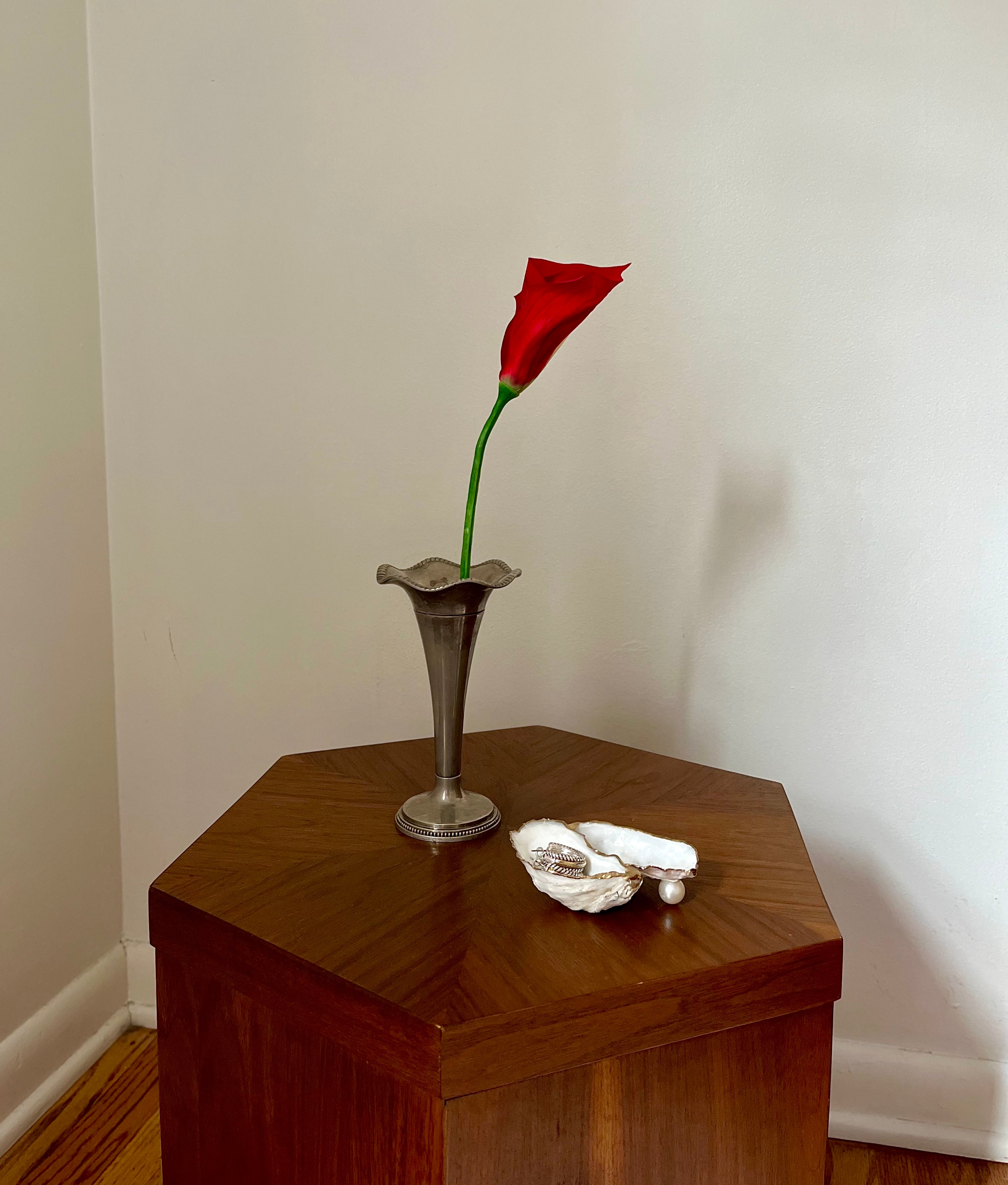 Antique Pewter Bud Vase With Scalloped Rim