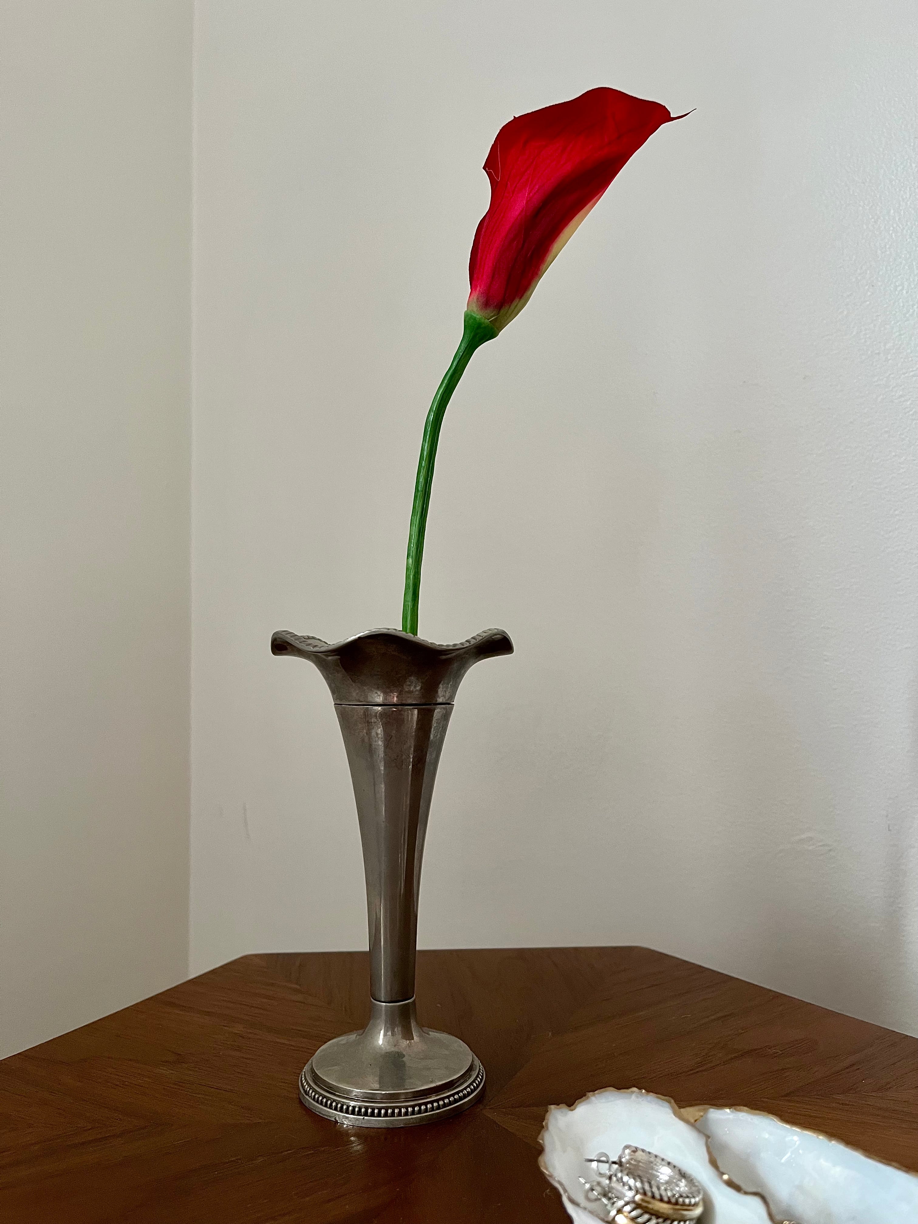 Antique Pewter Bud Vase With Scalloped Rim