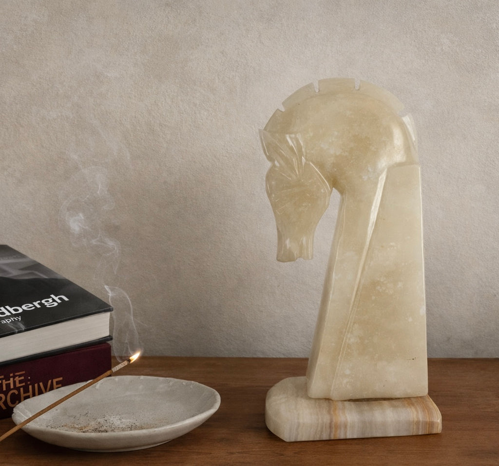 1970s Italian Alabaster Horse Head Bookend