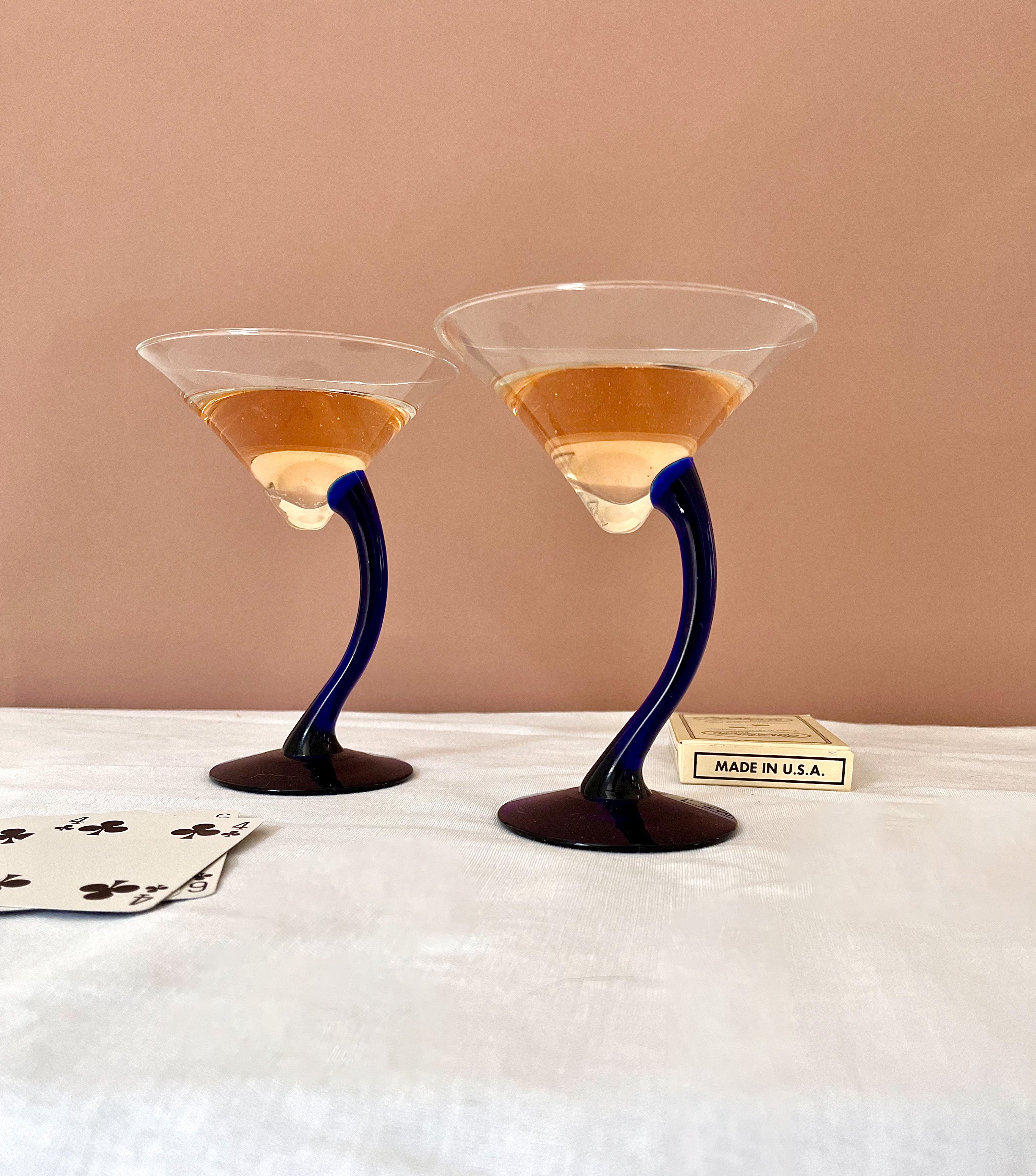 Vintage Cobalt Blue Libbey Martini Glasses - Mid-Century Modern Barware Set