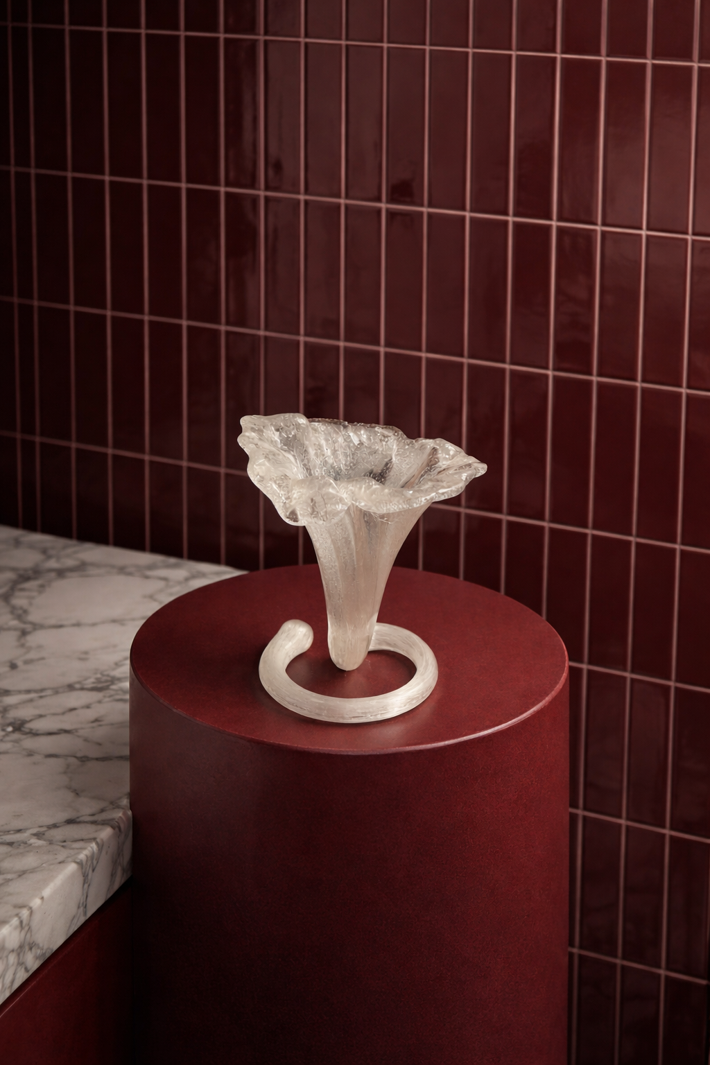 Italian Hand-Blown Sculptural Art Glass Cornucopia Vase