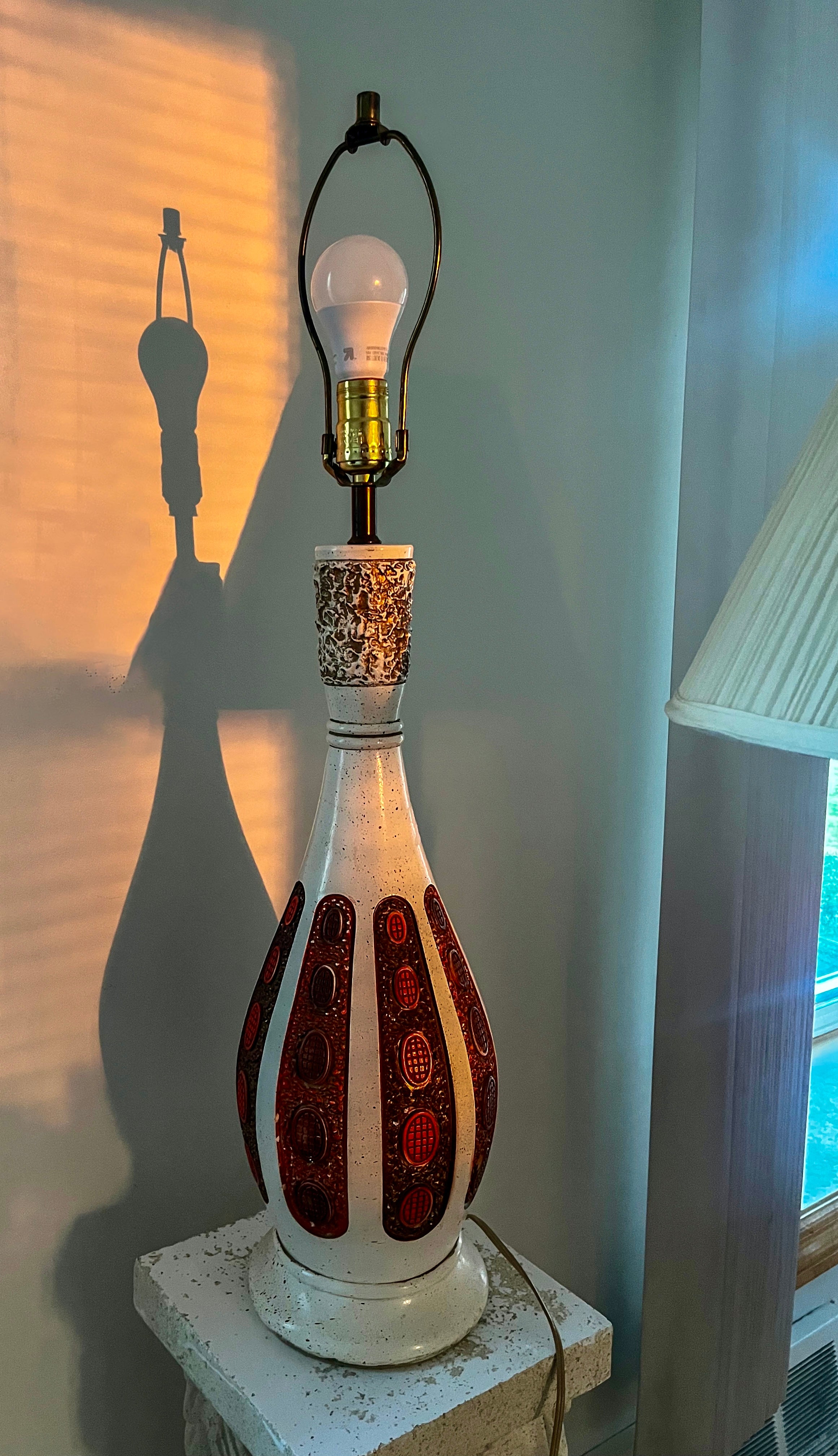 Tall Midcentury 31" Orange Brown & Speckled White Table Lamp