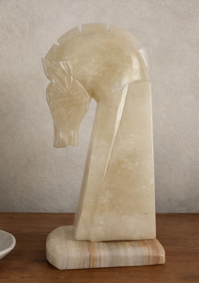 1970s Italian Alabaster Horse Head Bookend