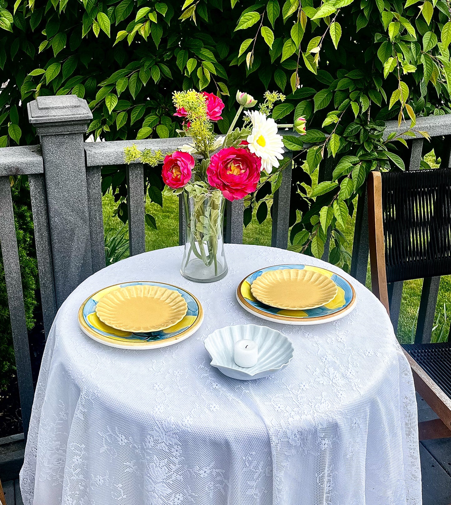 Pair of Butter Yellow Scalloped Dessert Appetizer Snack Plates