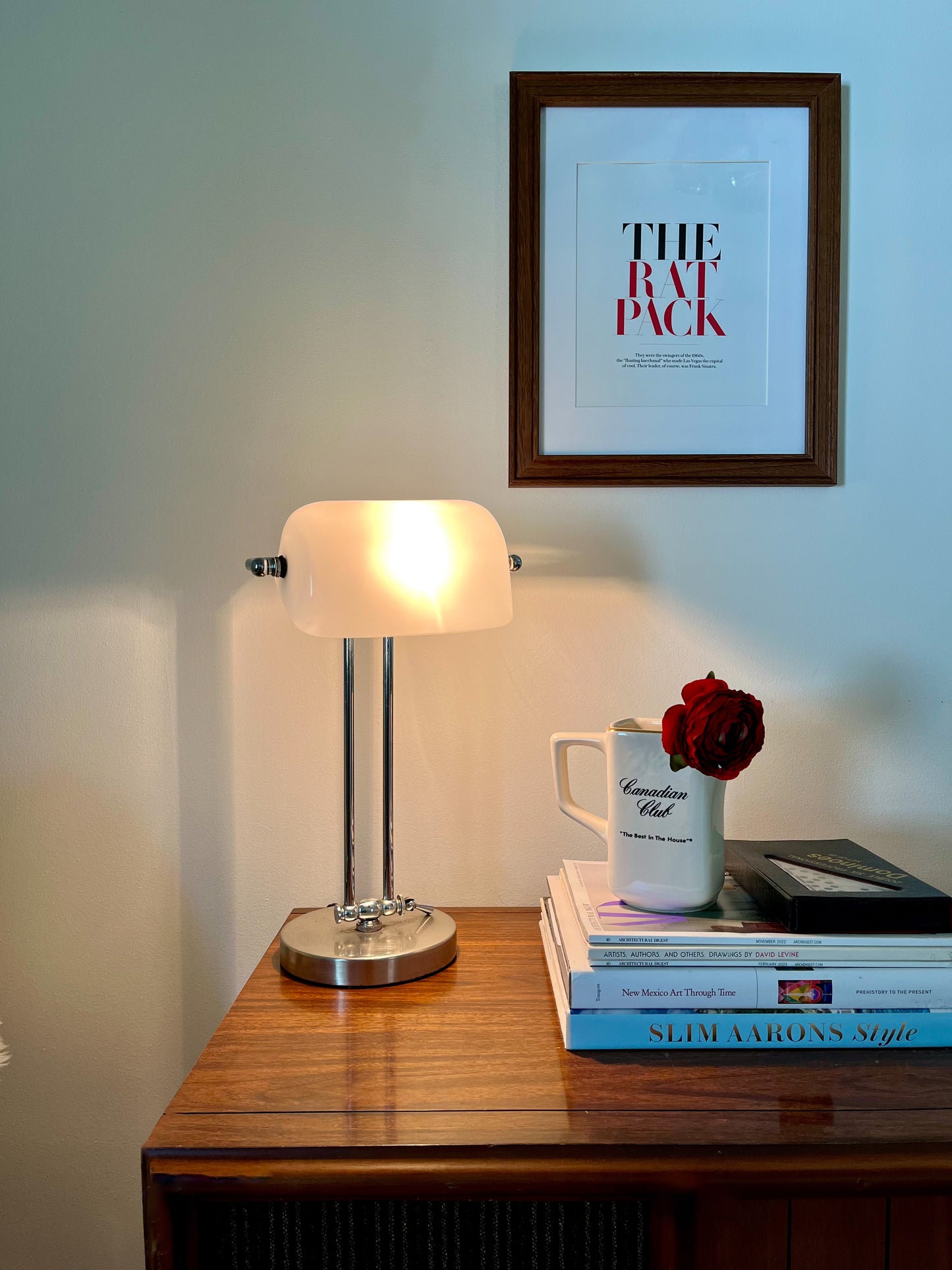 Vintage White Glass Banker’s Lamp – Midcentury Modern Desk Lighting