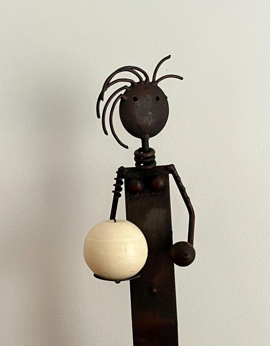 Vintage Brutalist Iron Figure Candle Holder