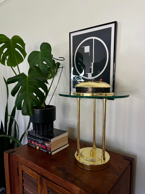 1980s Robert Sonneman Style Saturn Table Lamp – Vintage Brass & Glass Modernist Lighting