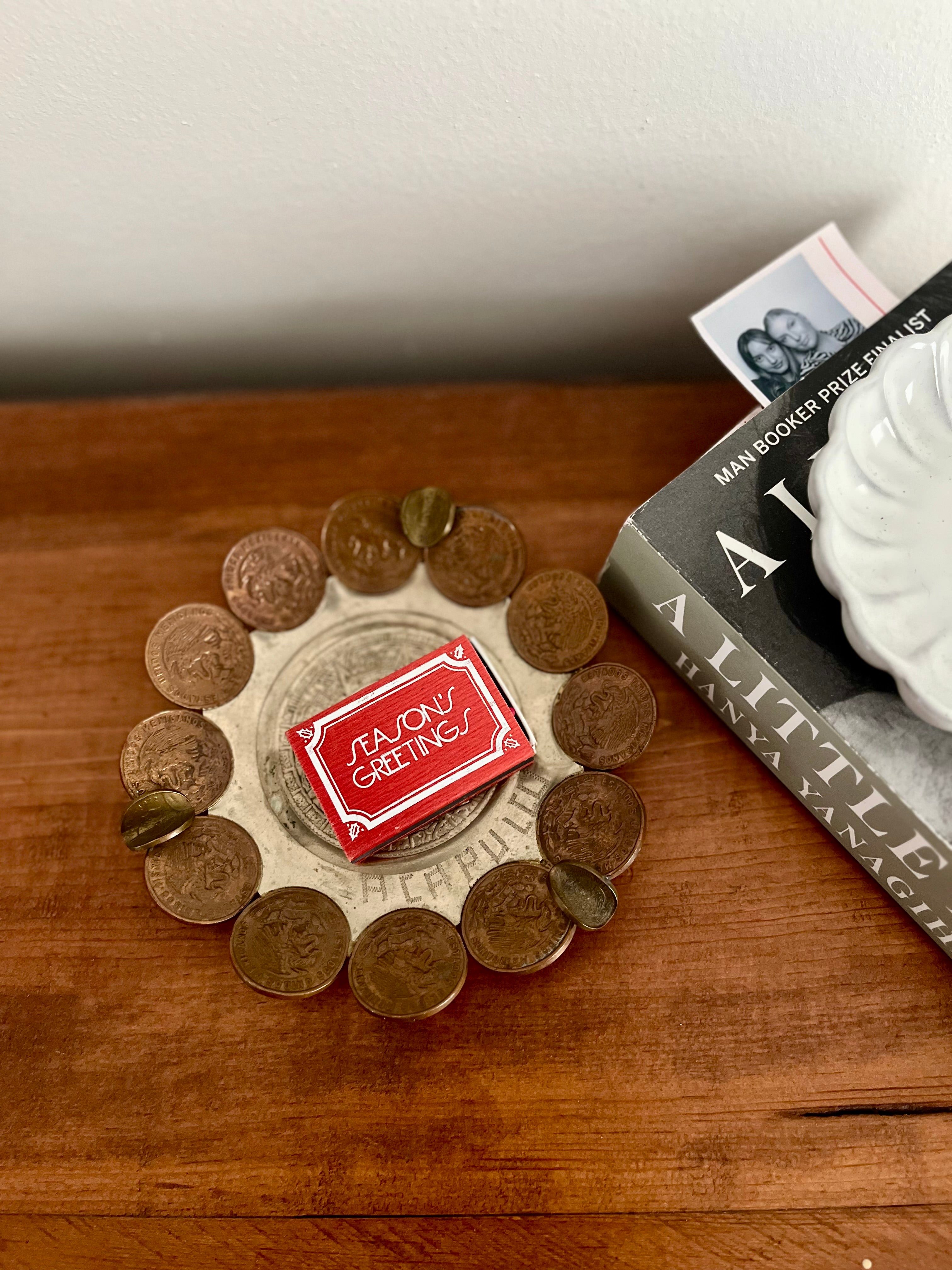 Vintage Mexican Coin Dish with Aztec Calendar Center