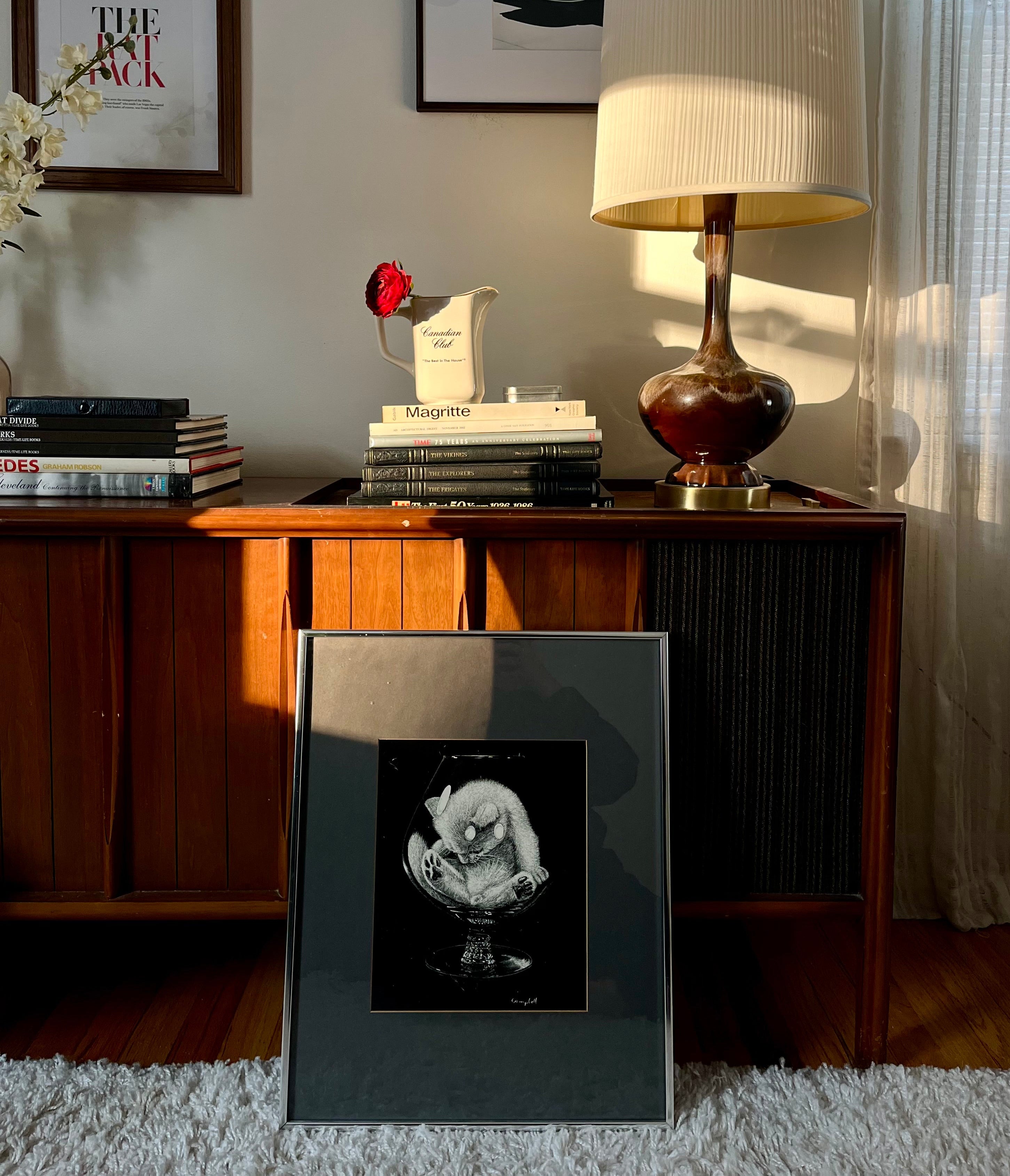 1976 MCM Kitten in Cocktail Glass Art Print