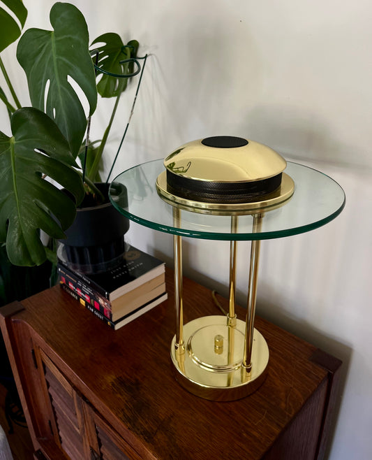 1980s Robert Sonneman Style Saturn Table Lamp – Vintage Brass & Glass Modernist Lighting