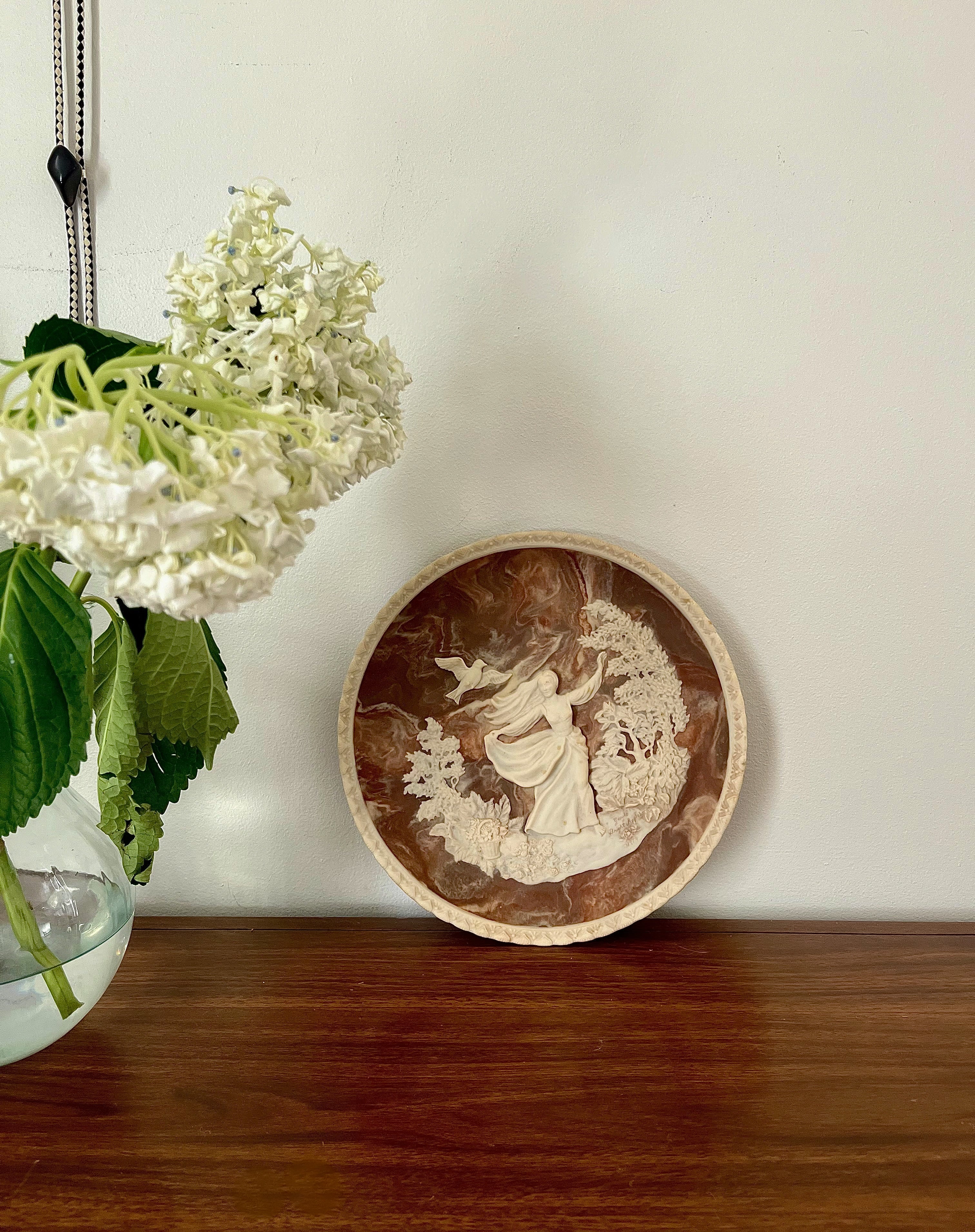 1970s Vintage Incolay Stone Carved Collector's Plates by Gayle Bright Appleby