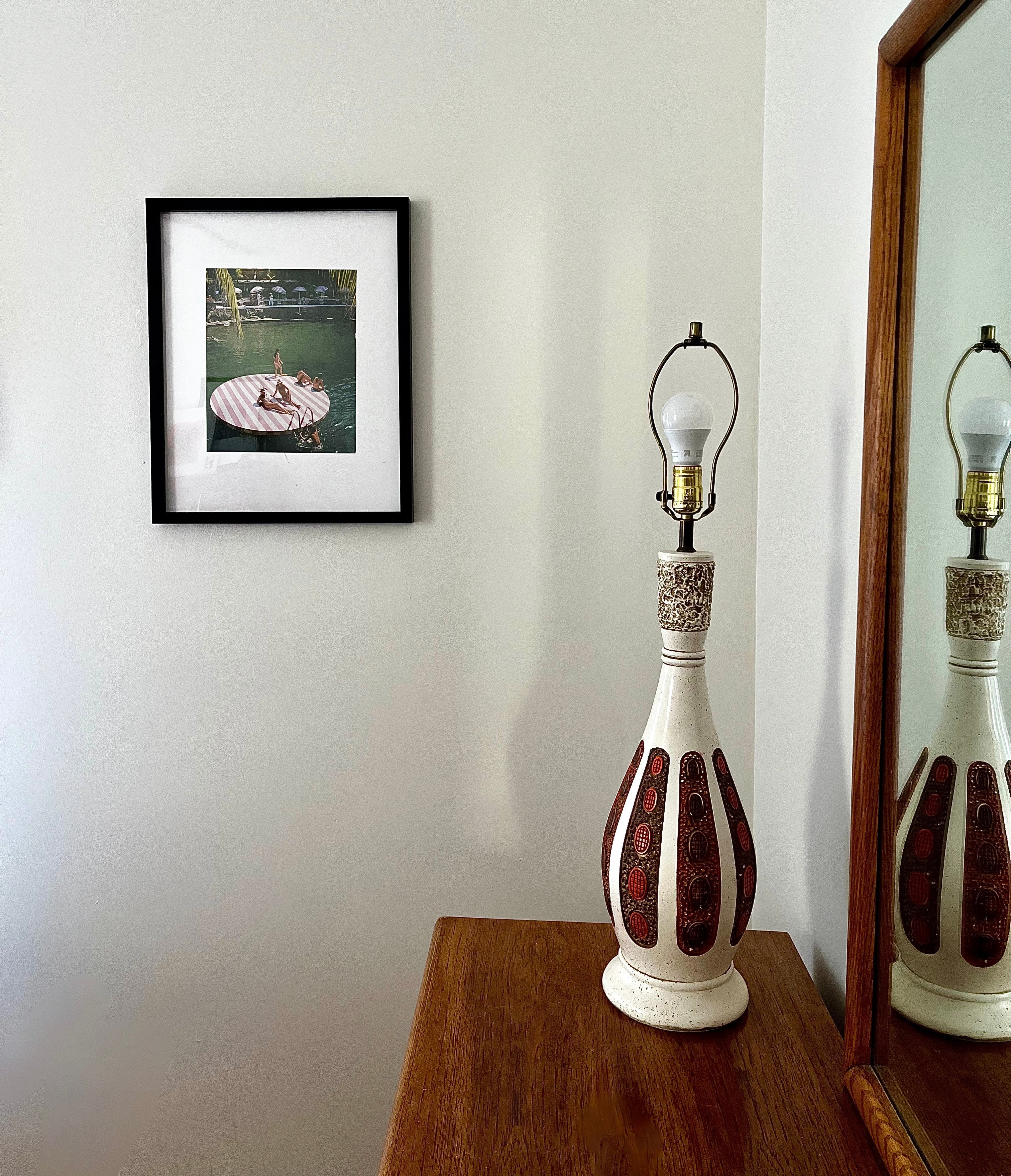 Tall Midcentury 31" Orange Brown & Speckled White Table Lamp