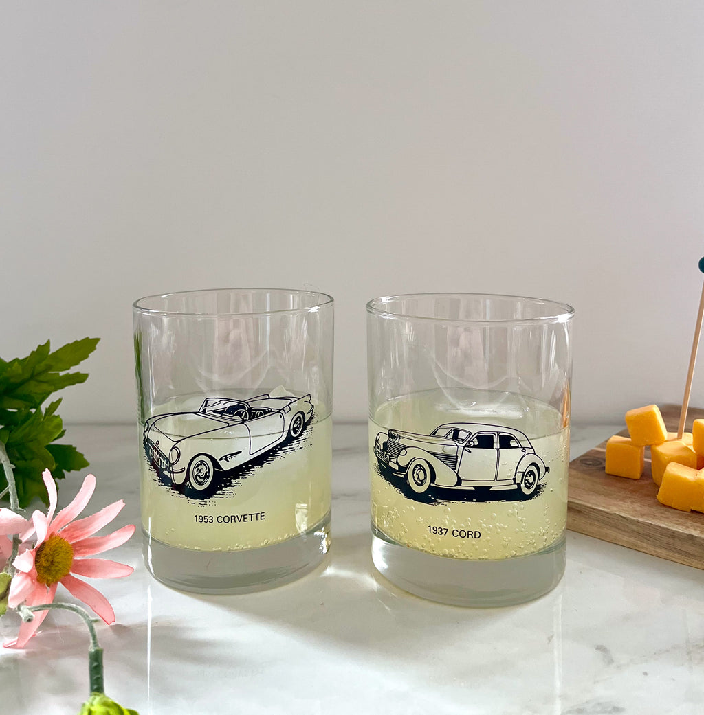 Pair of Vintage Old Car Rocks Glasses