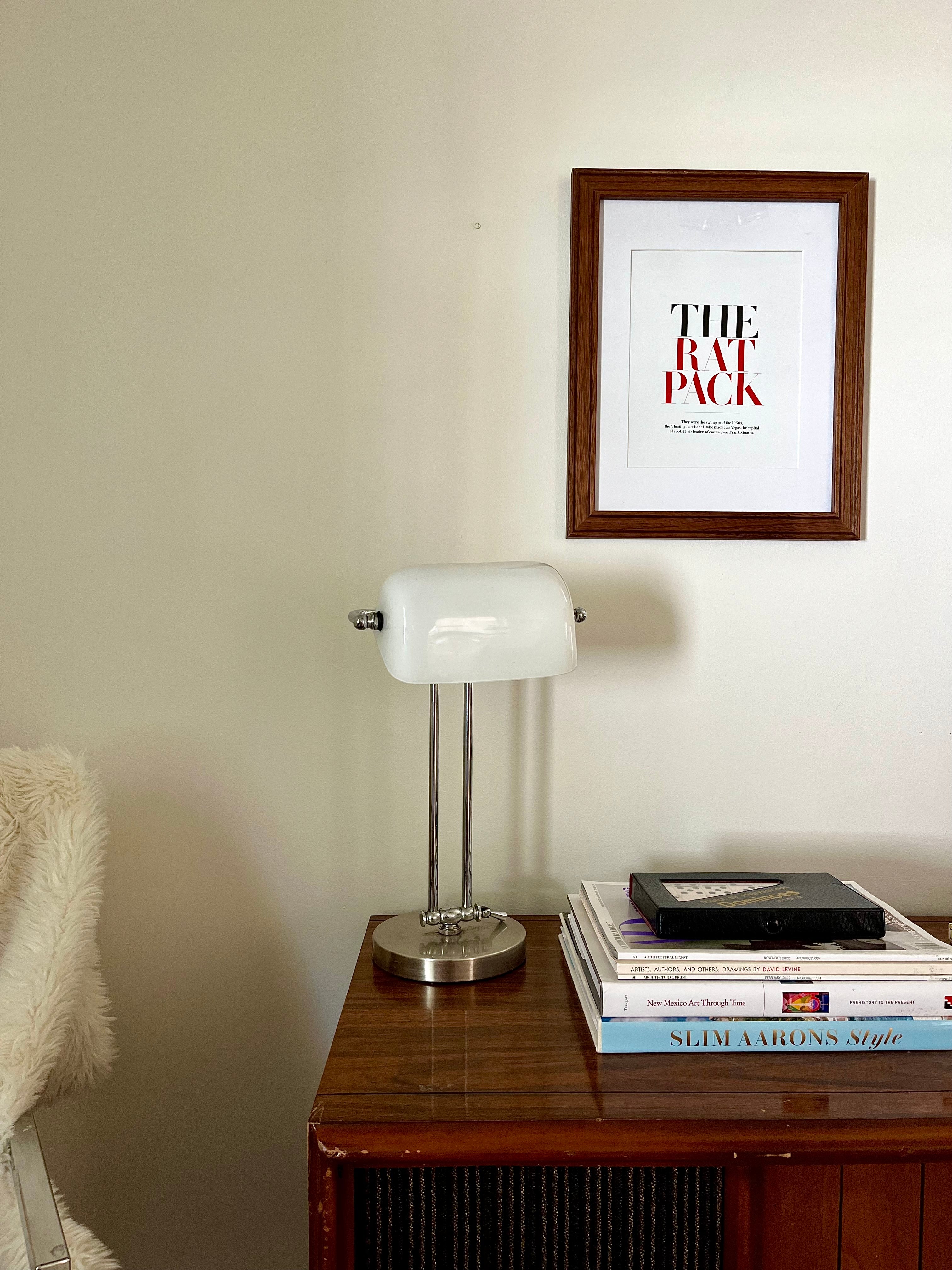 Vintage White Glass Banker’s Lamp – Midcentury Modern Desk Lighting