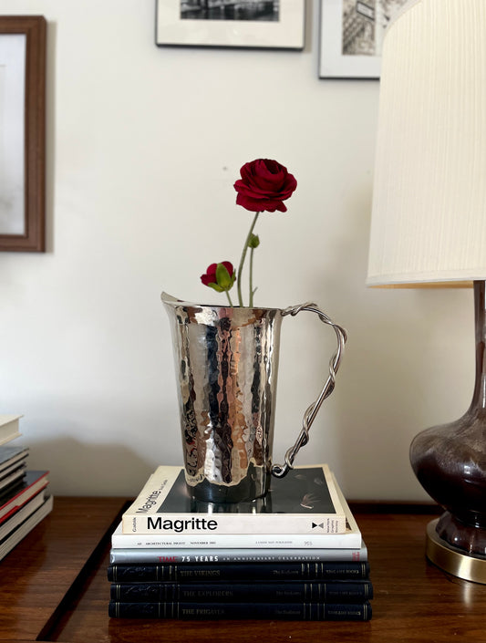 Vintage Hammered Chrome Pitcher with Sculptural Handle