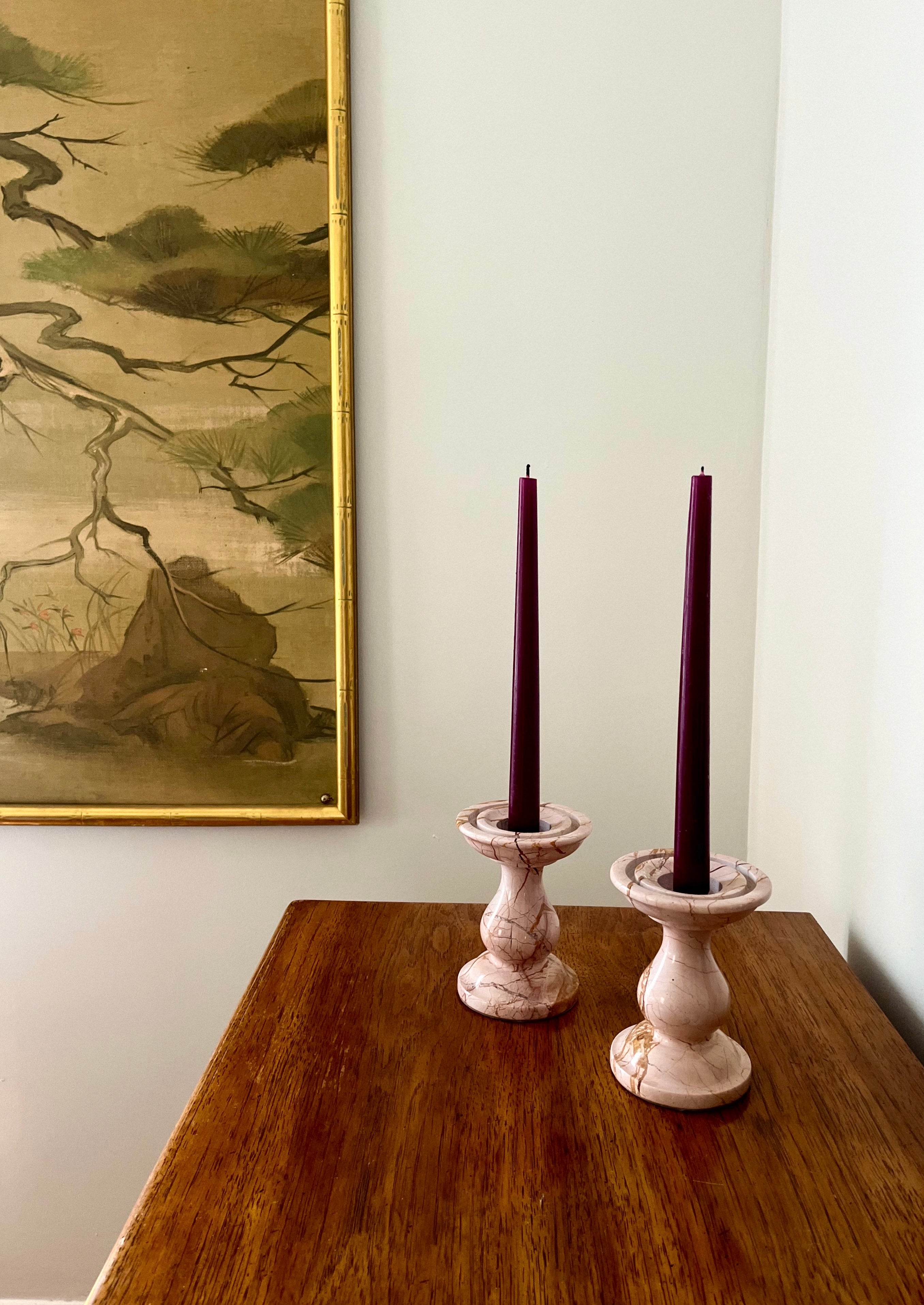 Elegant Pink Marble Tapered Candle Holders