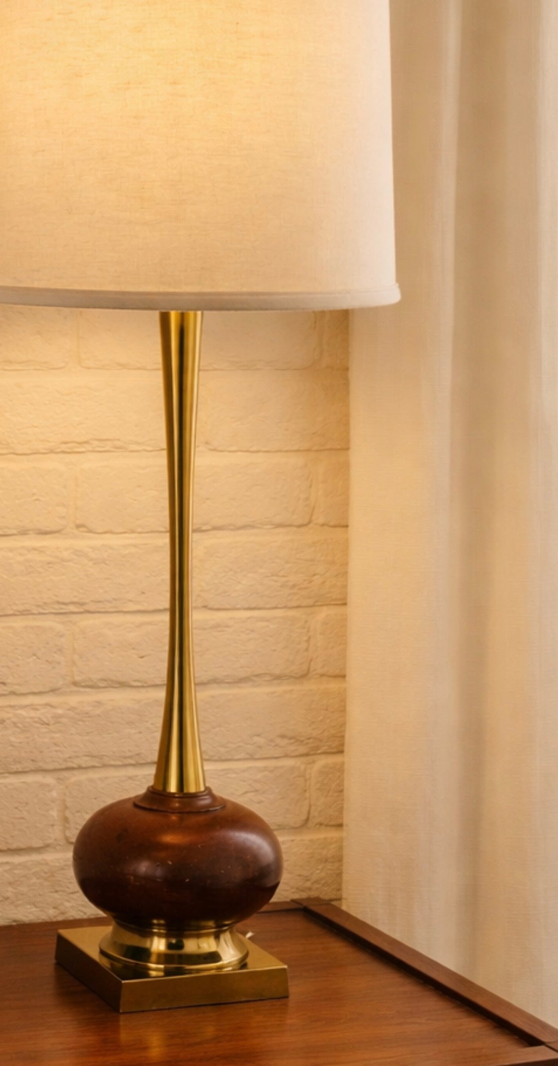 Pair of 1960s Midcentury Brass & Walnut Table Lamps