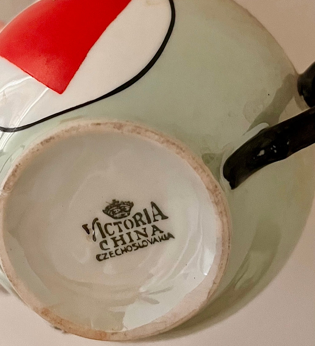 Czech 1930s Art Deco Playing Card Teacups