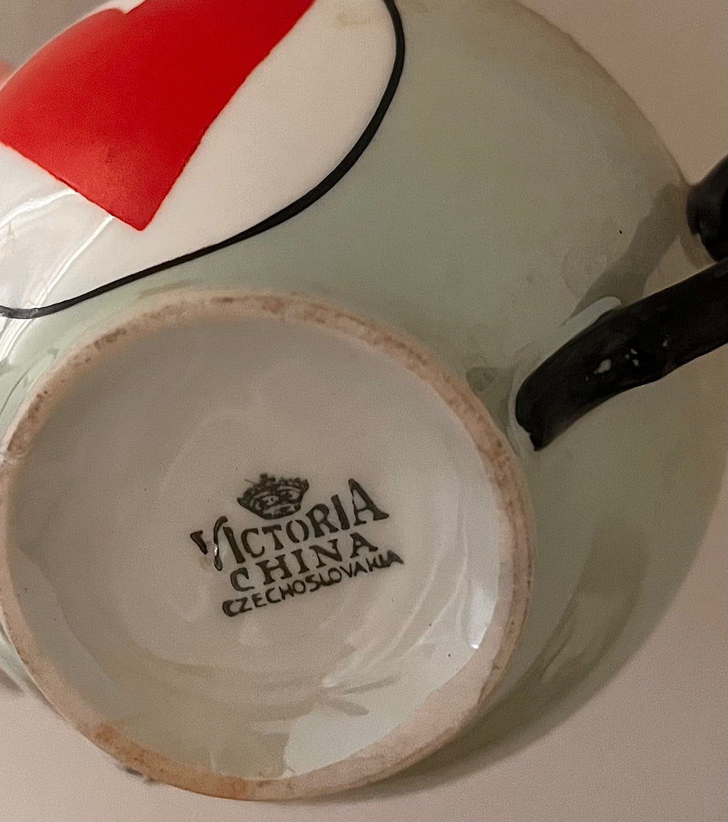 Czech 1930s Art Deco Playing Card Teacups