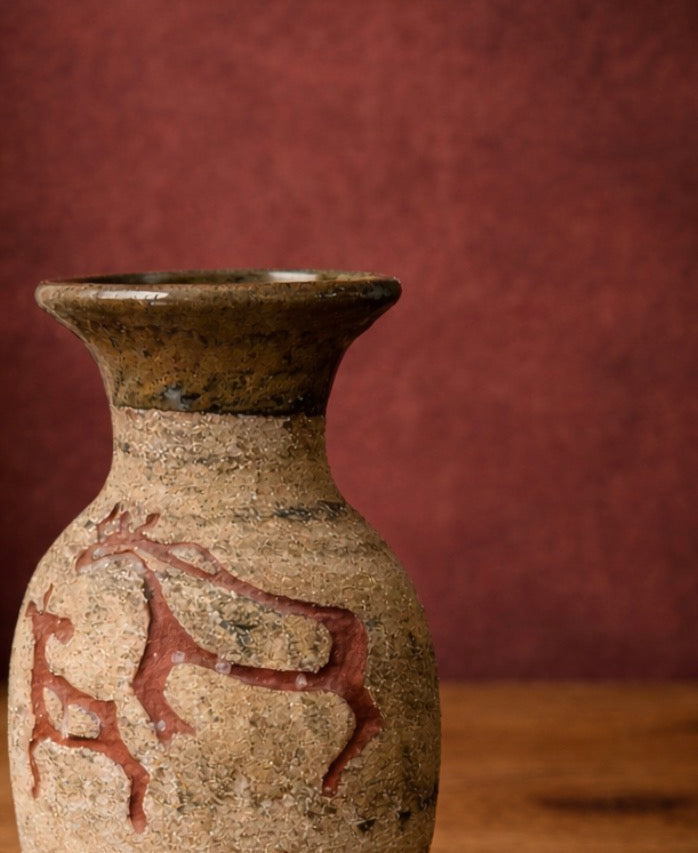 Midcentury Swedish Studio Pottery Vase with Primitive Figural Motif