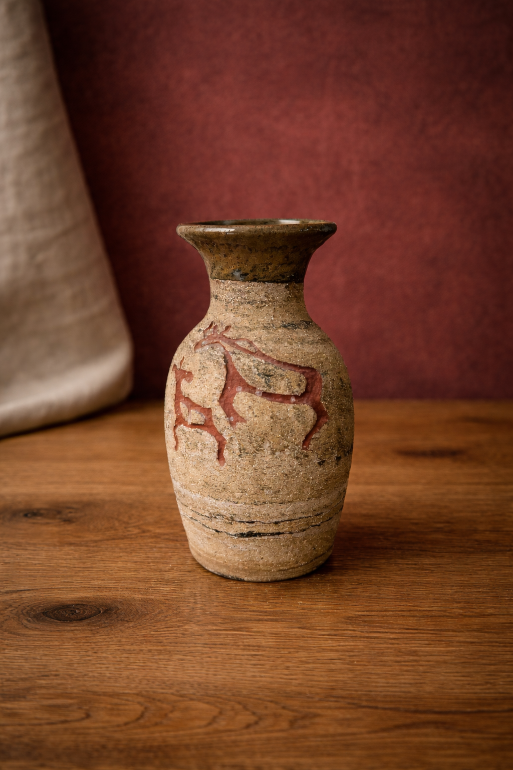 Midcentury Swedish Studio Pottery Vase with Primitive Figural Motif