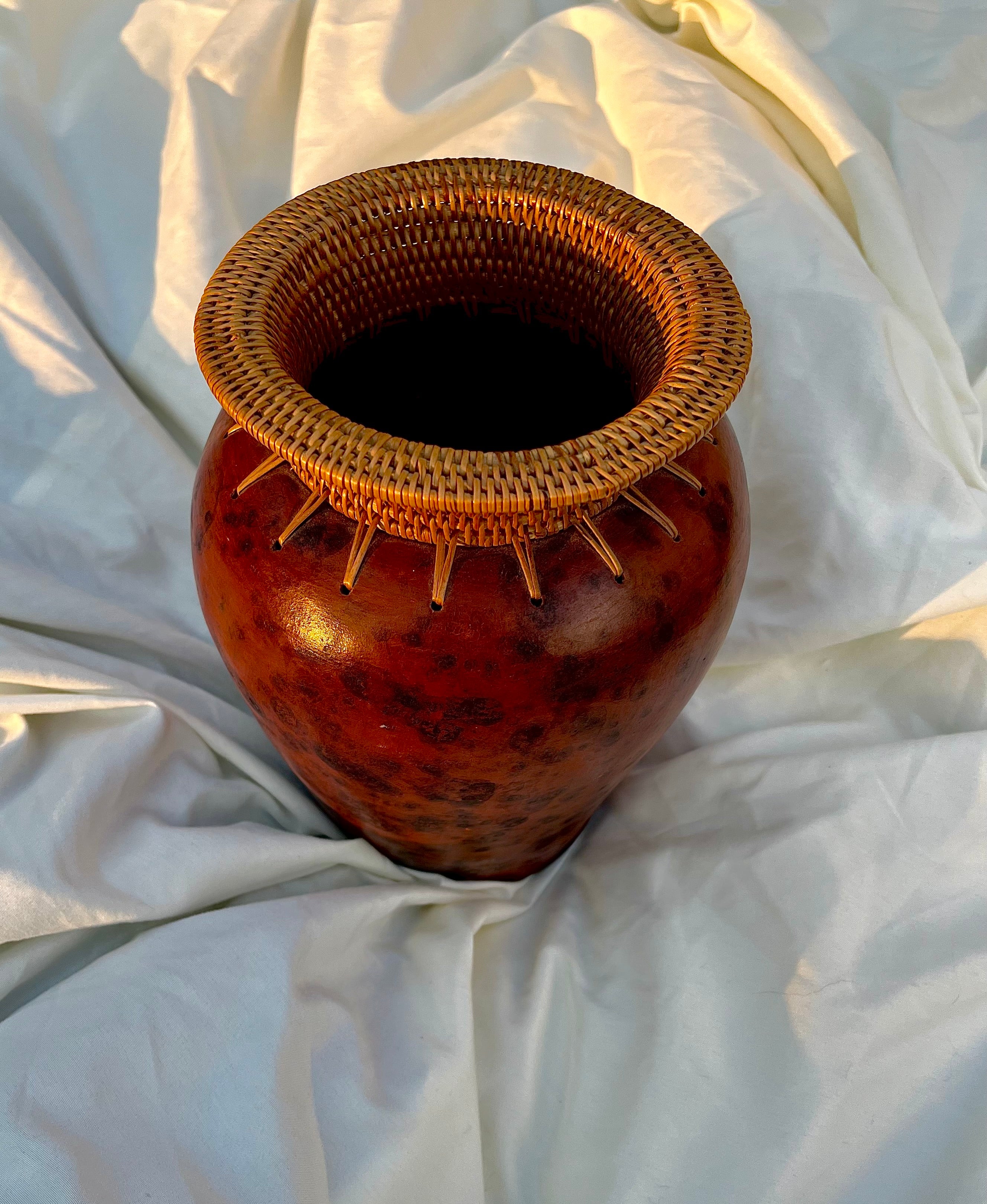 Handmade Brown & Woven Rattan Tribal Vase