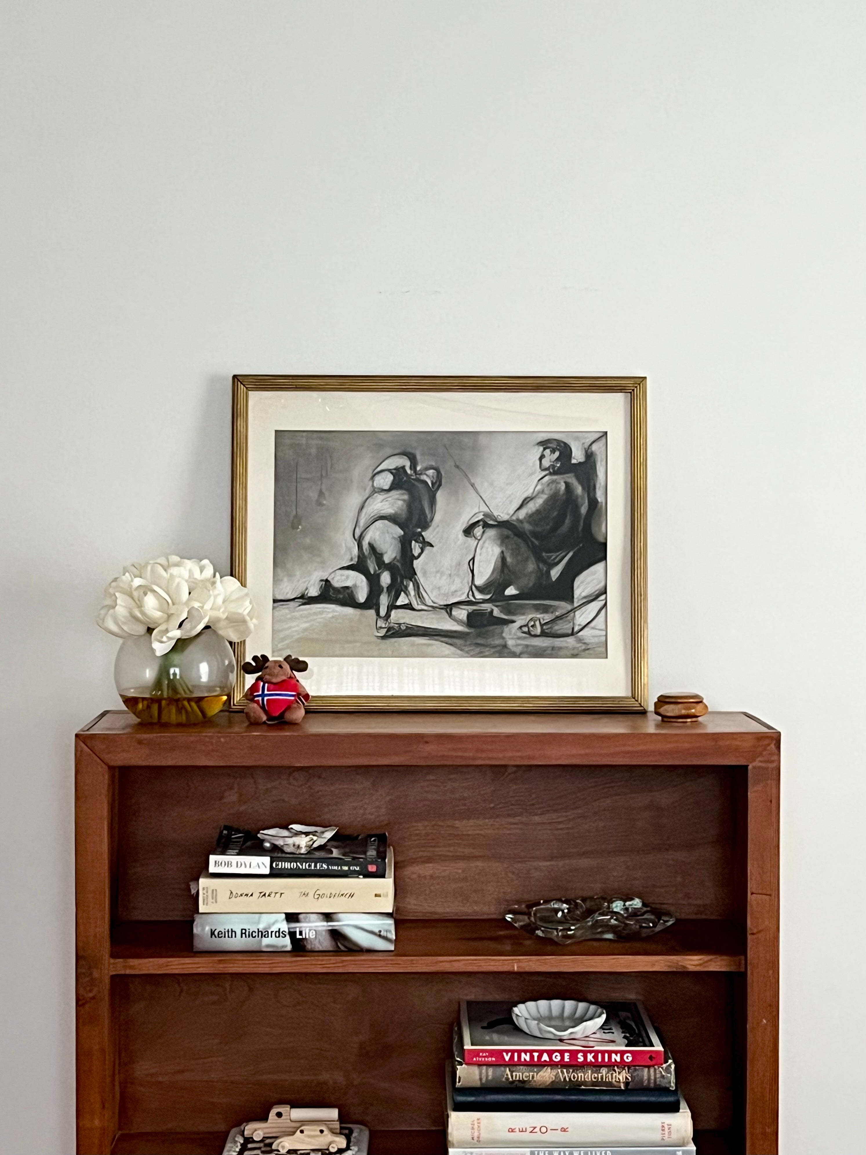 Framed Charcoal Drawing Signed “Robert Patricy” – Figurative Midcentury-Inspired Artwork