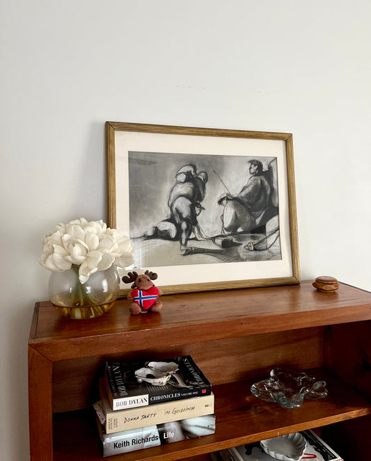 Framed Charcoal Drawing Signed “Robert Patricy” – Figurative Midcentury-Inspired Artwork