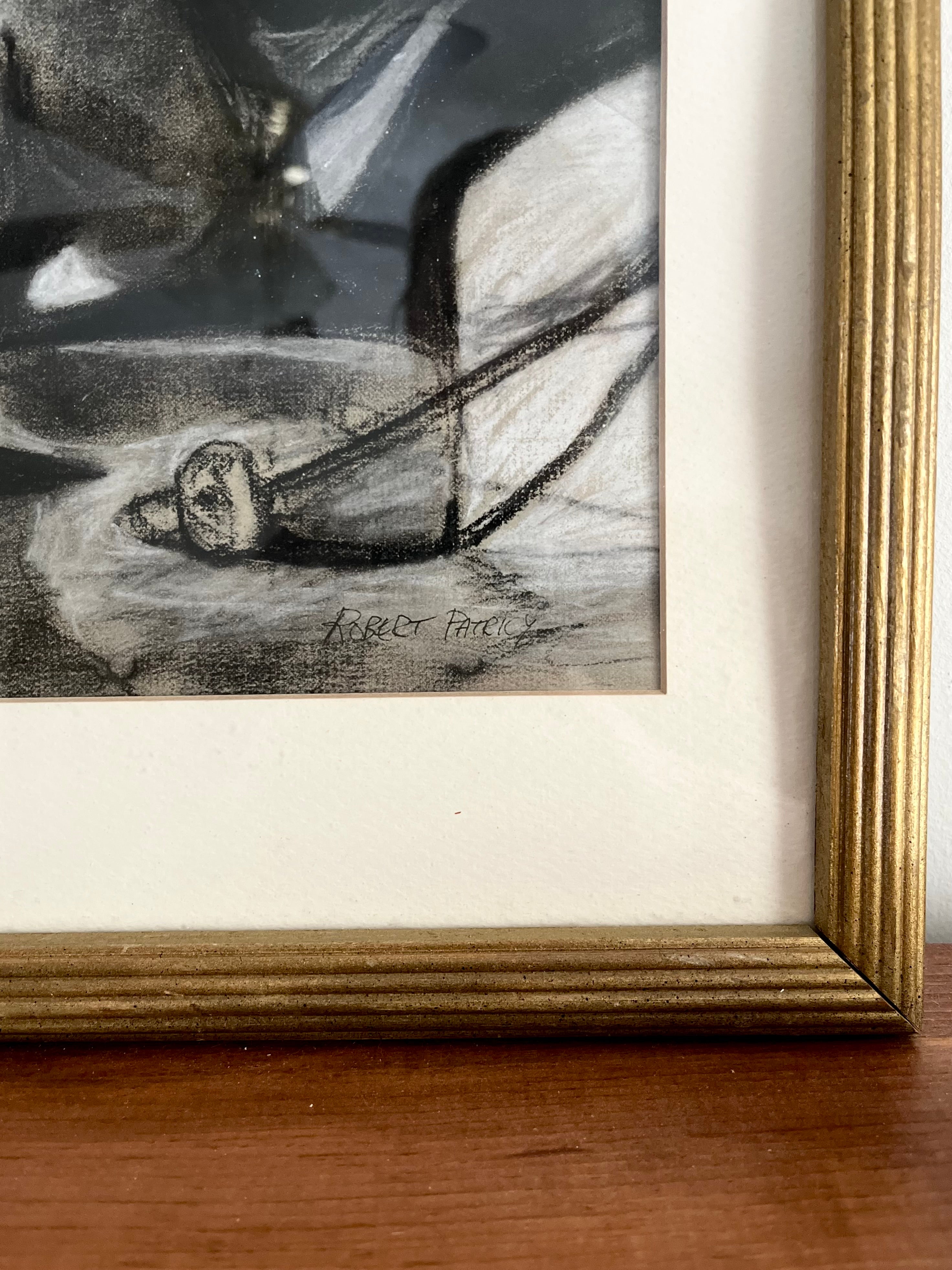 Framed Charcoal Drawing Signed “Robert Patricy” – Figurative Midcentury-Inspired Artwork