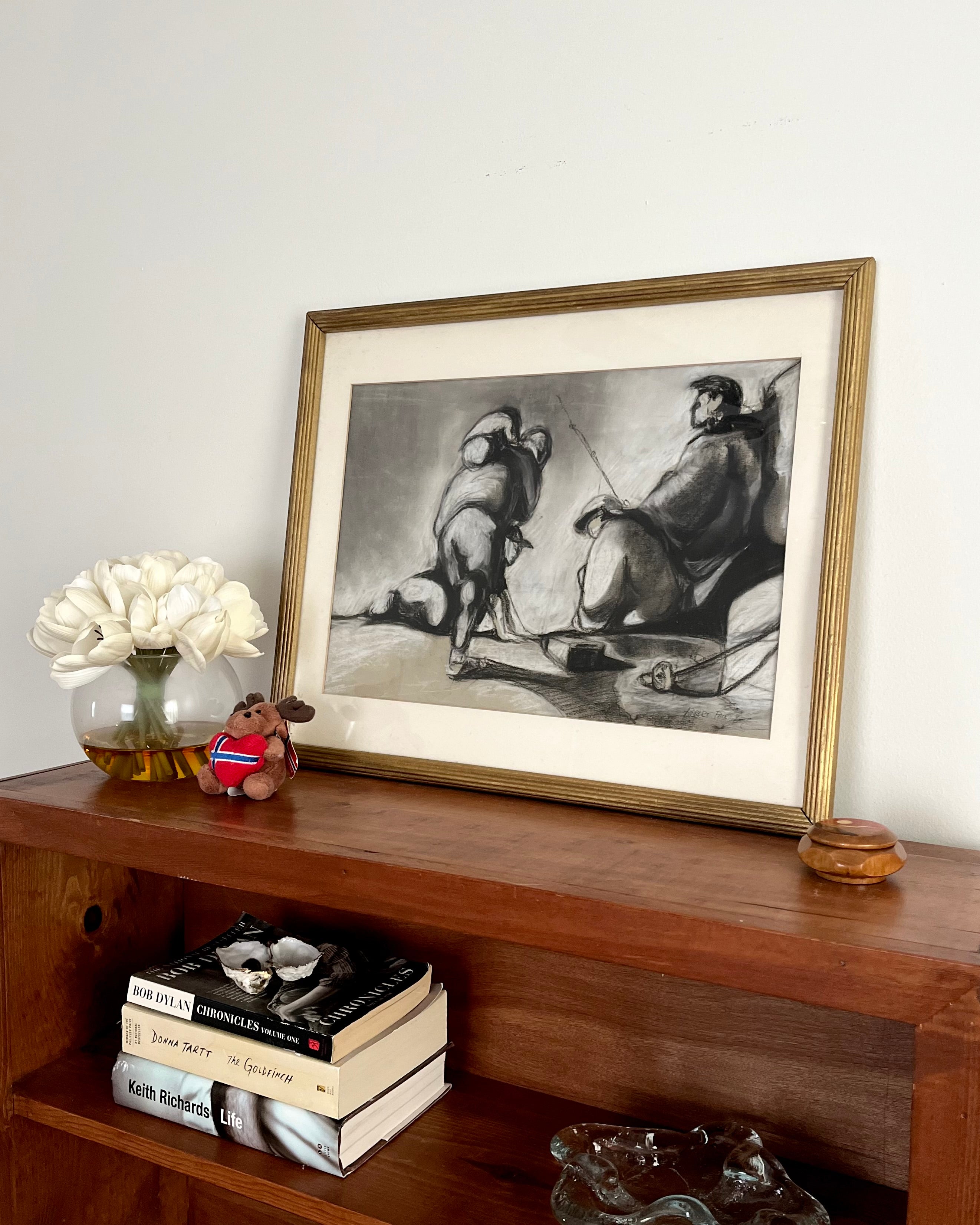 Framed Charcoal Drawing Signed “Robert Patricy” – Figurative Midcentury-Inspired Artwork