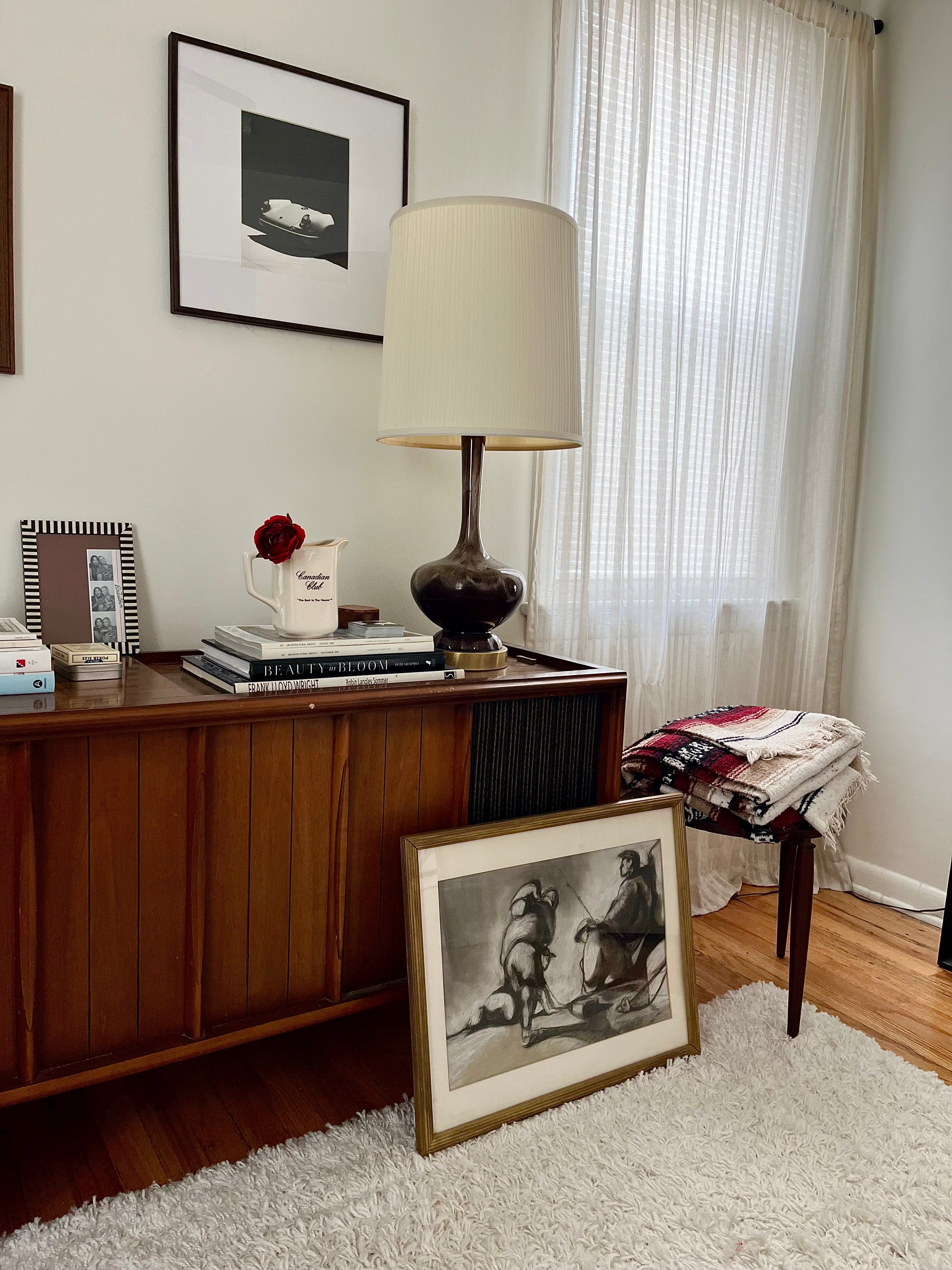 Framed Charcoal Drawing Signed “Robert Patricy” – Figurative Midcentury-Inspired Artwork