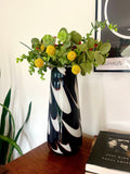 Mid-Century Modern Inspired Black & White Swirl Glass Vase – Statement Art Decor