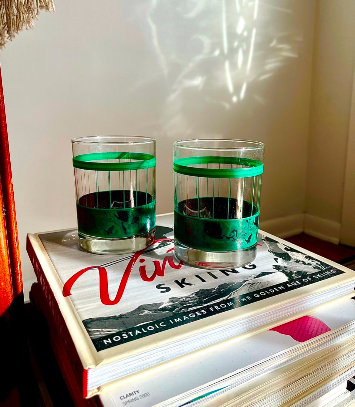 Pair of MCM Green Marble Pattern + Pinstripe Bar Glasses