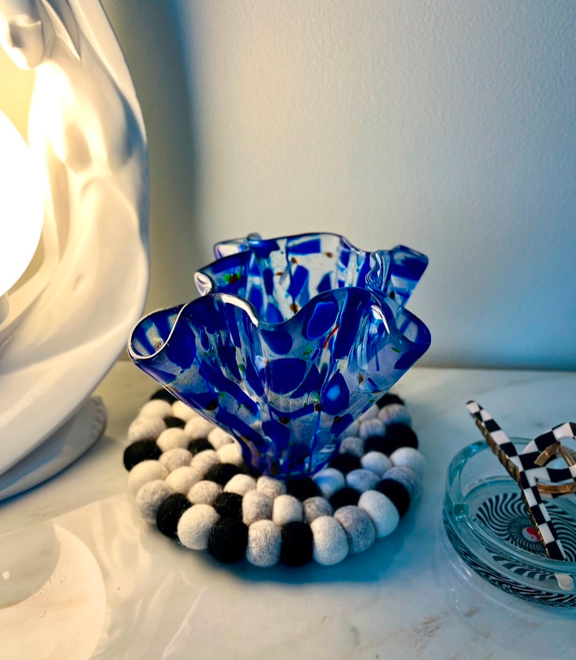 Vintage Handblown Art Glass Handkerchief Vase