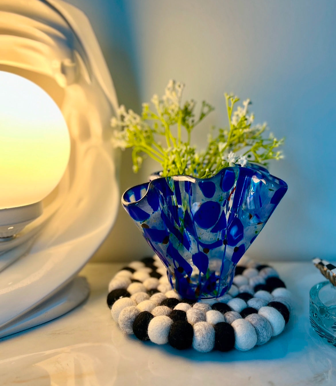 Vintage Handblown Art Glass Handkerchief Vase