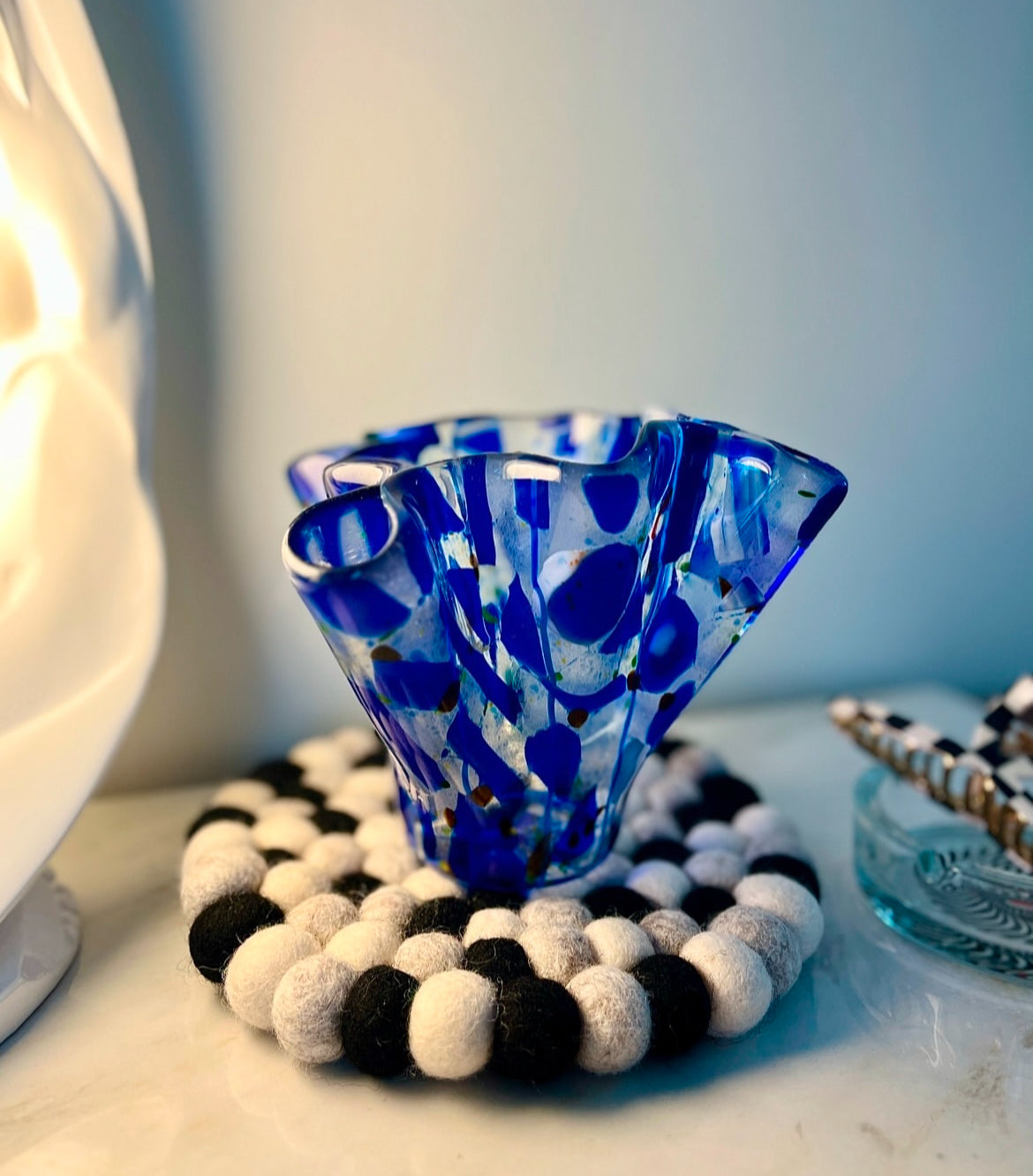 Vintage Handblown Art Glass Handkerchief Vase