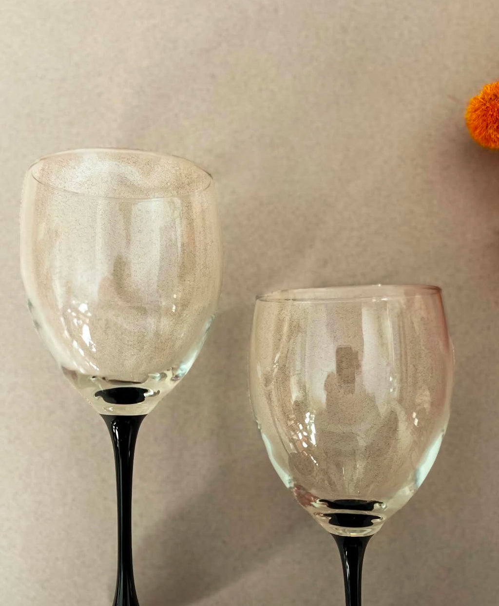 Pair of Vintage Luminarc Black Stem Wine Glasses - Made in France