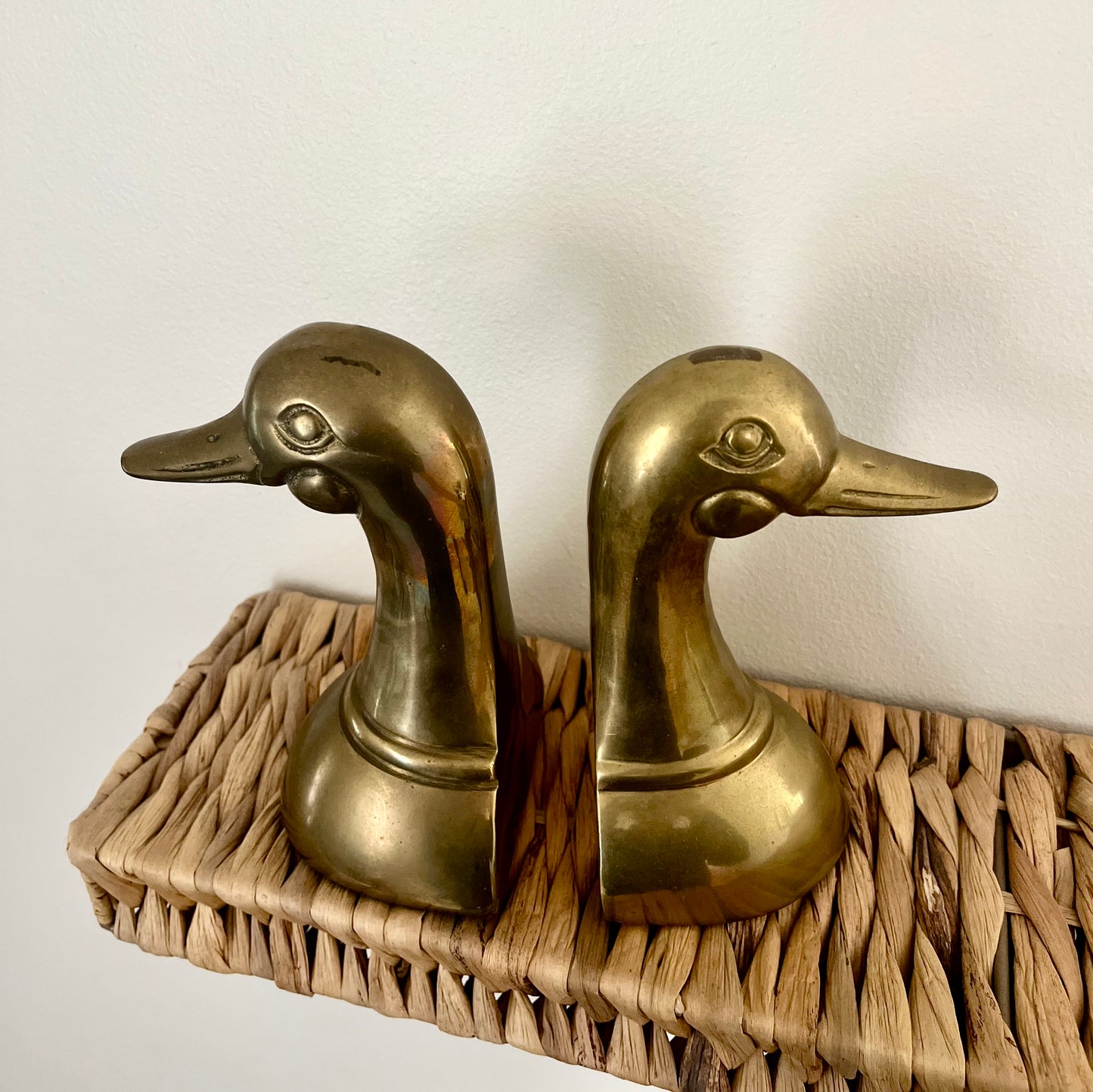 Pair of MCM Solid Brass Mallard Bookends - Made in Korea