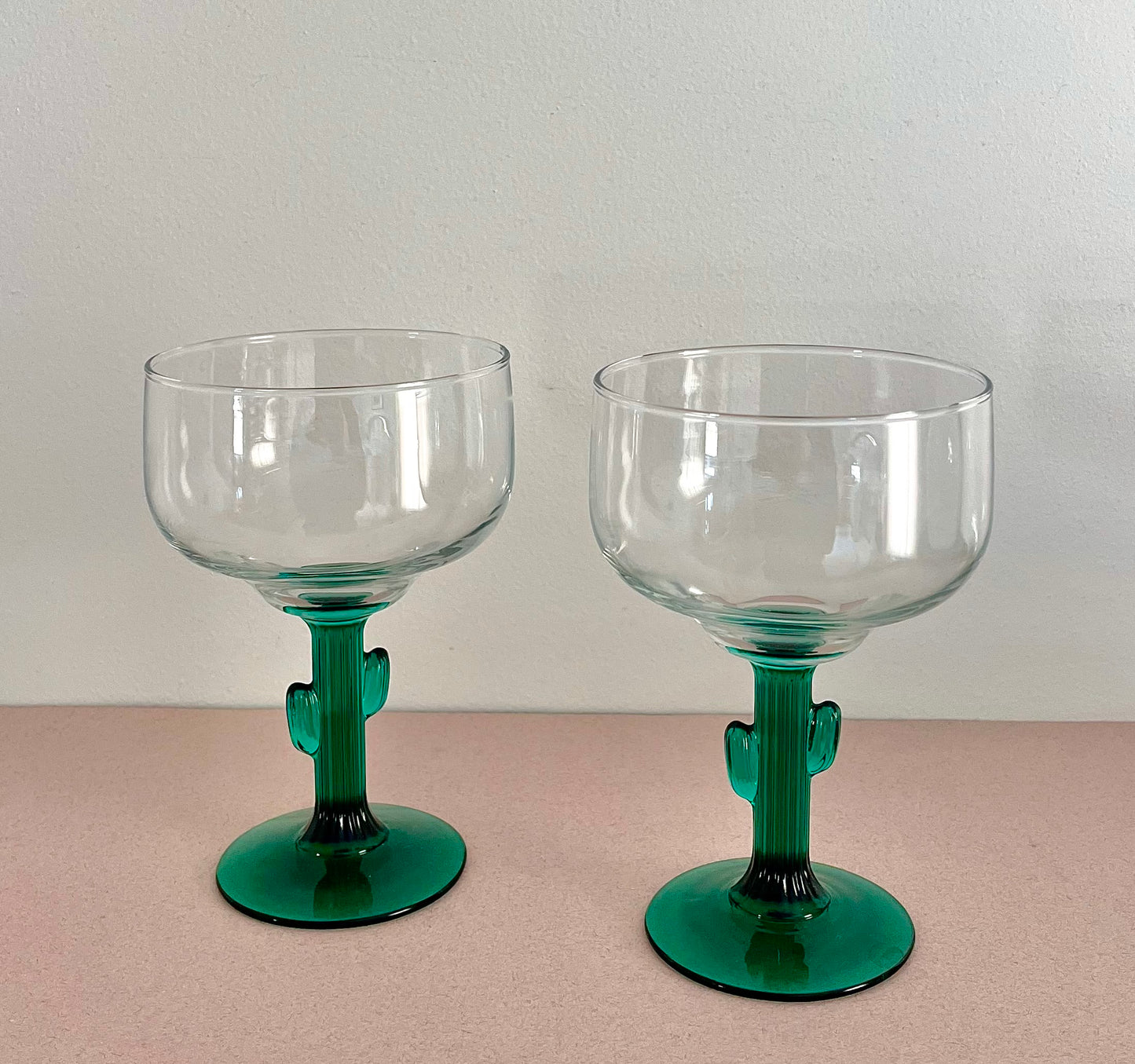 Pair of Libbey Green Cactus Stem Margarita Glasses