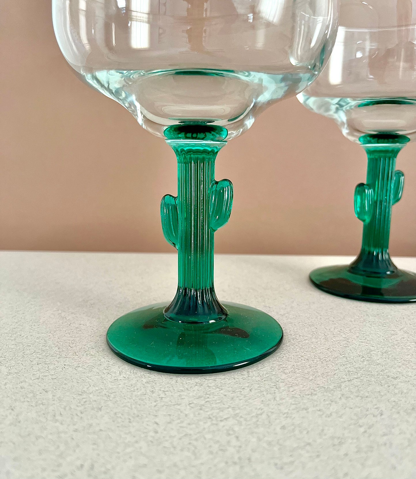 Pair of Libbey Green Cactus Stem Margarita Glasses