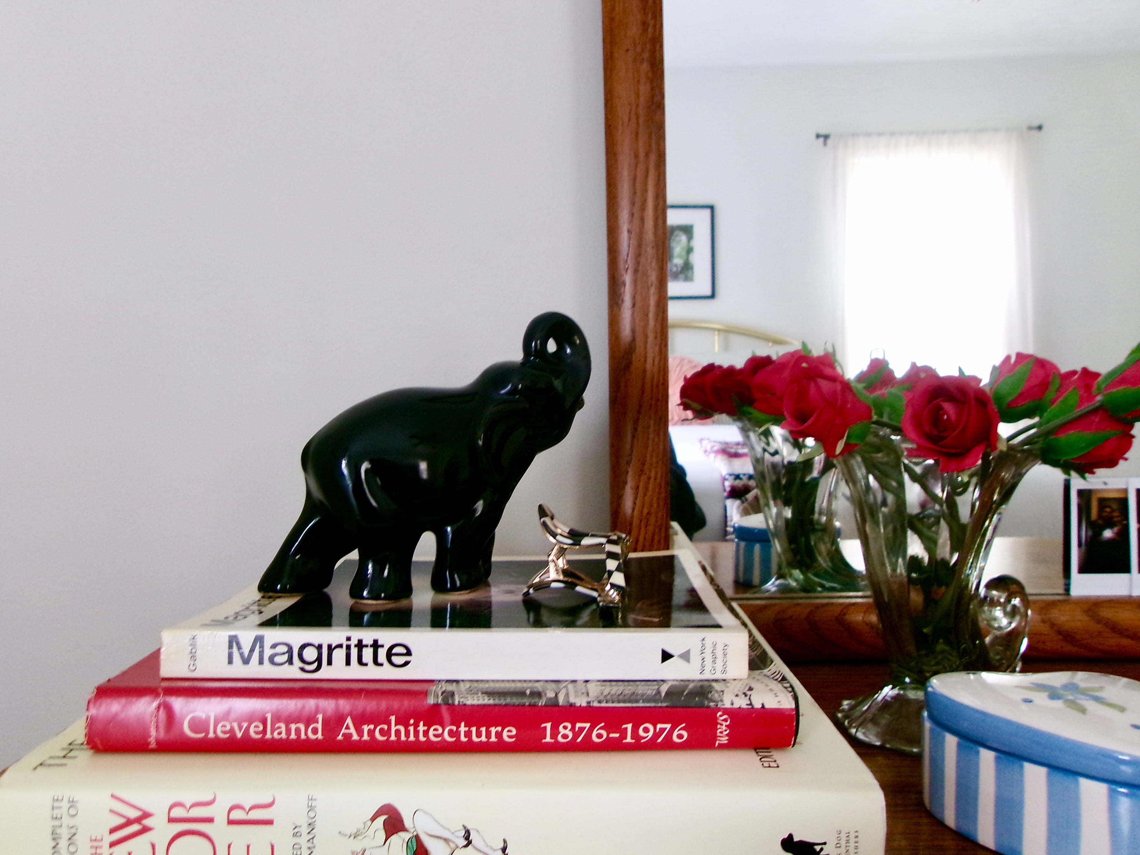 Vintage Ceramic Glaze Dark Blue Black Elephant Good Luck Figurine