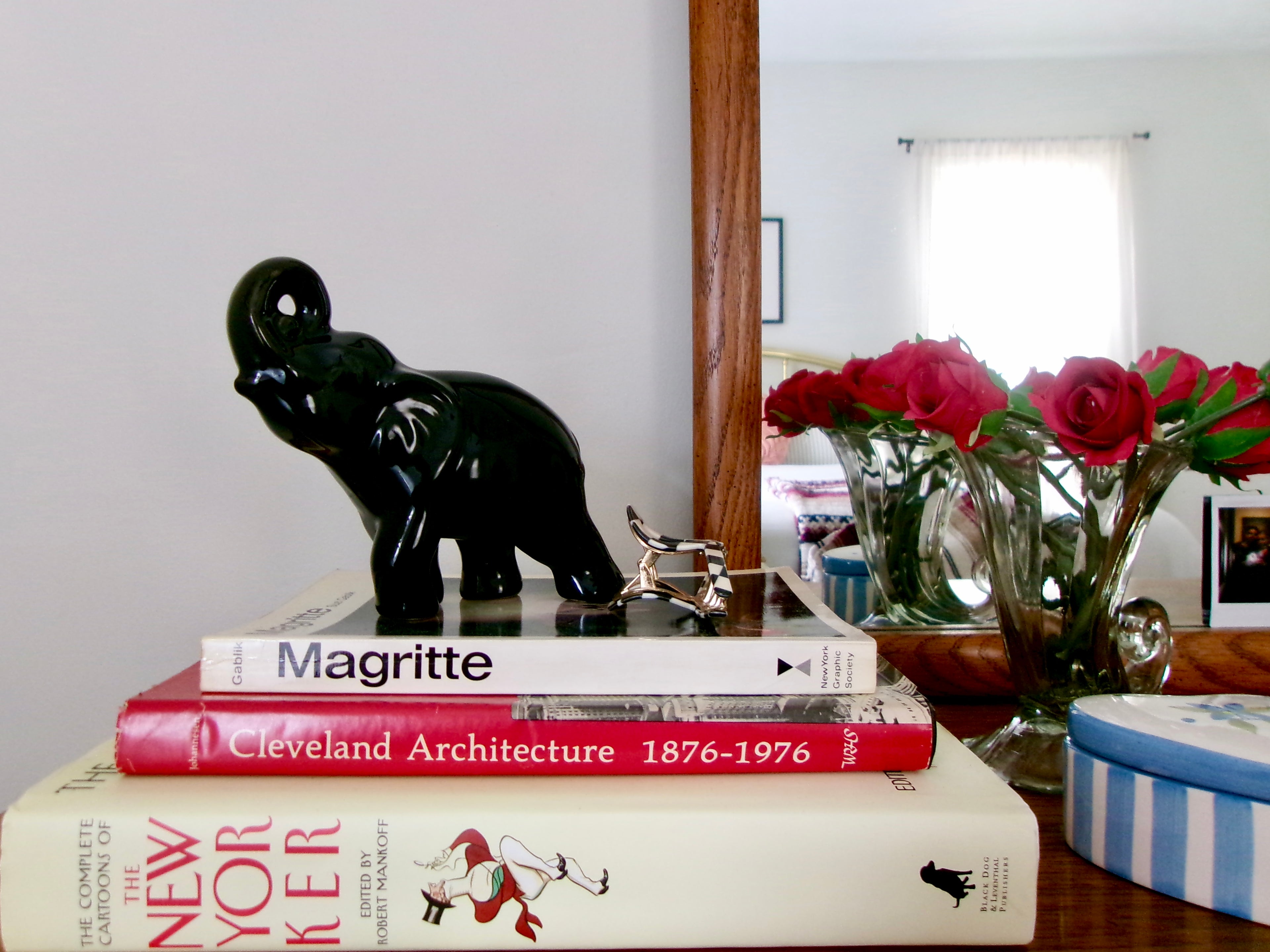 Vintage Ceramic Glaze Dark Blue Black Elephant Good Luck Figurine