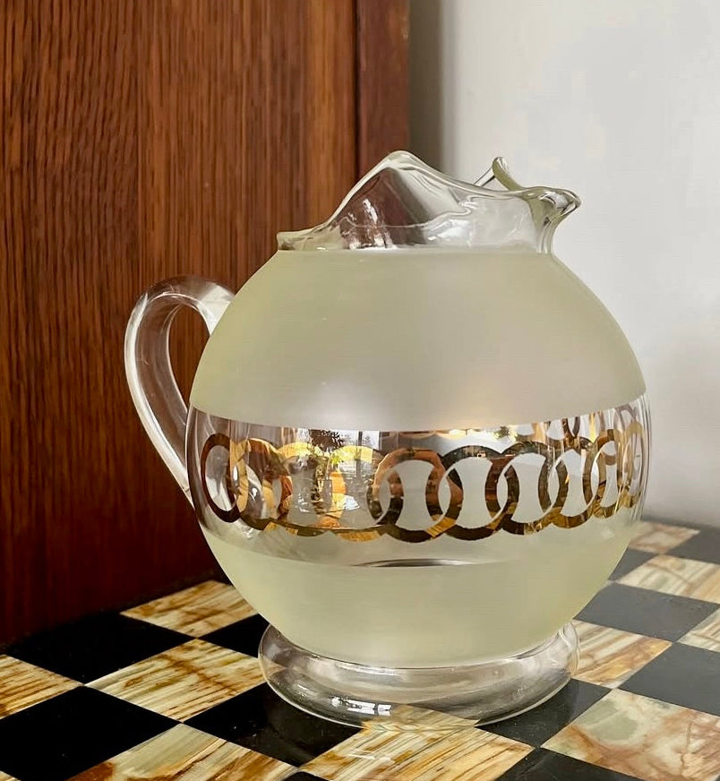 MCM Ball Shaped Pitcher with Gold Ring Accents