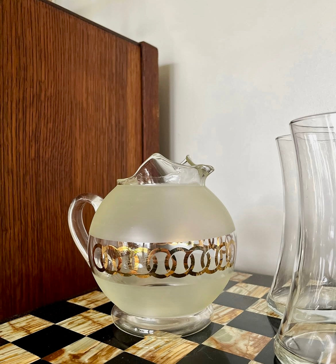 MCM Ball Shaped Pitcher with Gold Ring Accents
