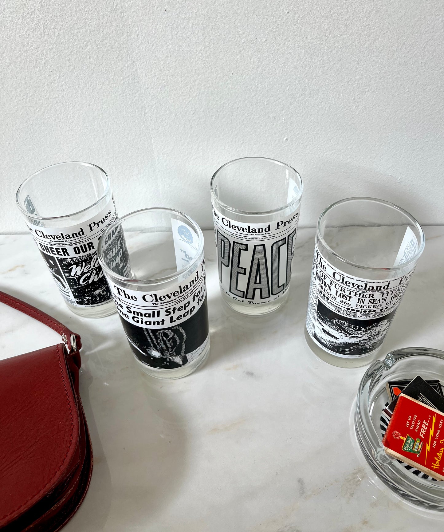 Vintage Cleveland Press Headline Newspaper Drinking Glasses Set of 4