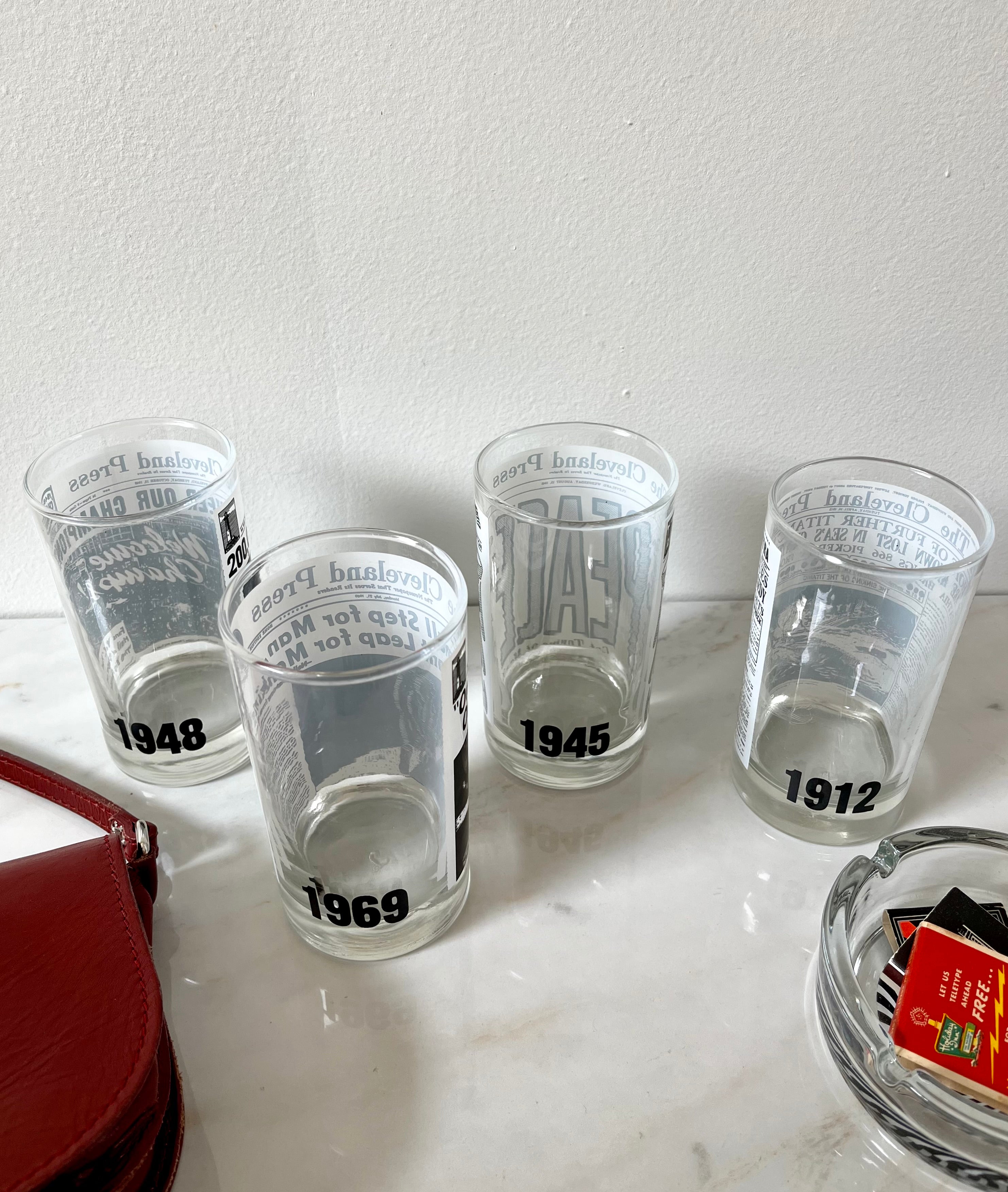 Vintage Cleveland Press Headline Newspaper Drinking Glasses Set of 4