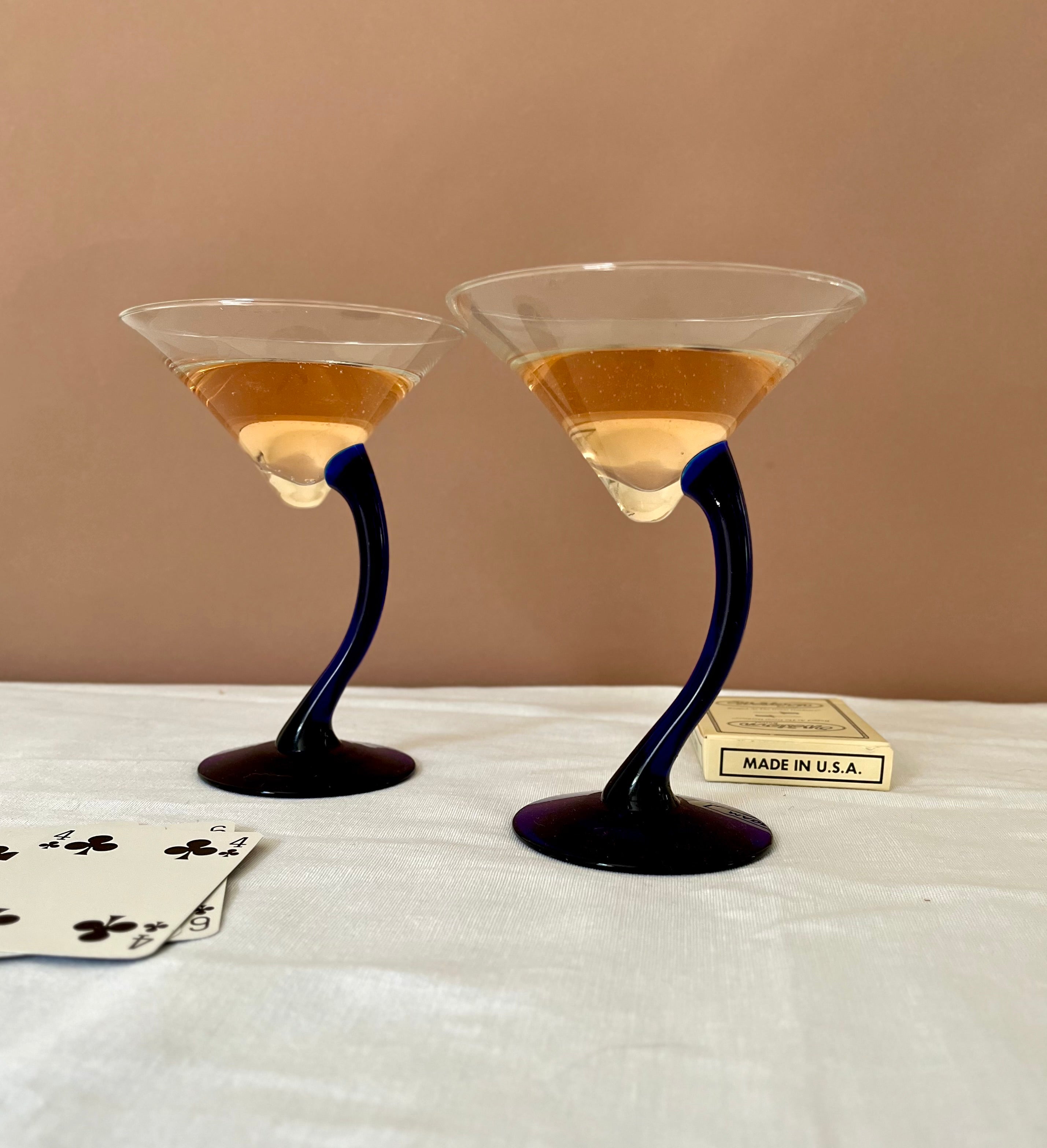 Vintage Cobalt Blue Libbey Martini Glasses - Mid-Century Modern Barware Set